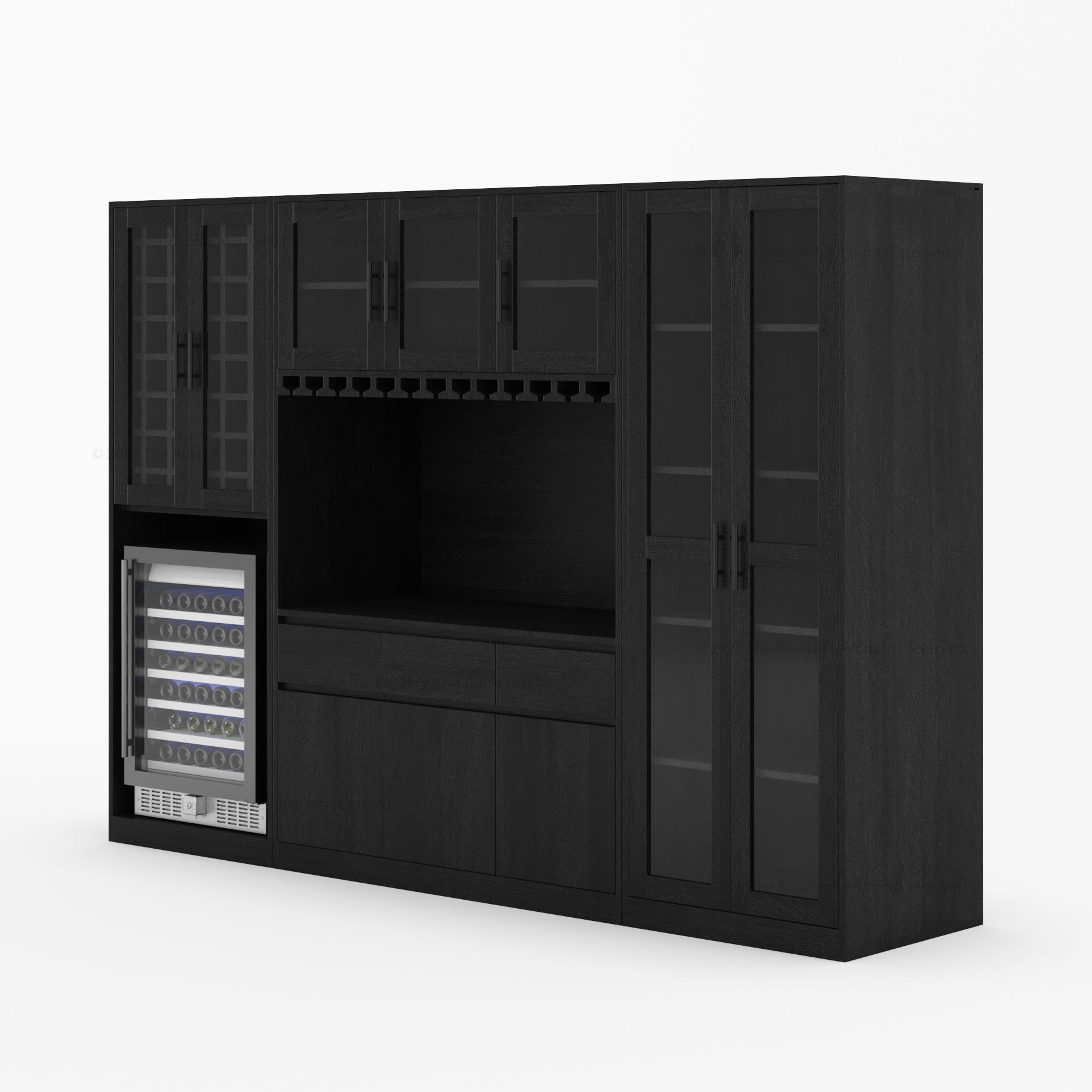Black Wine Bar Cabinet with Fridge Space Side View