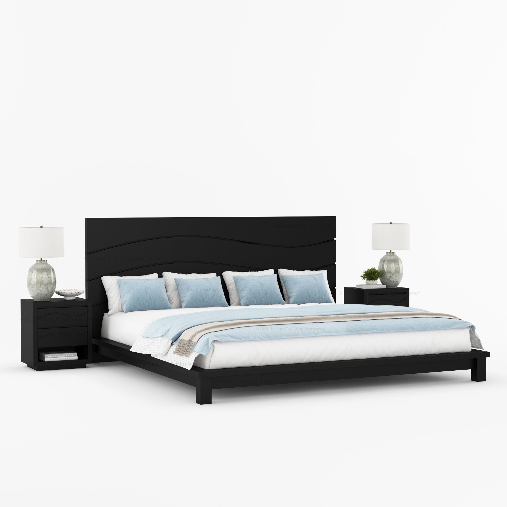 Seabrook Solid Wood Platform Bed with Wave-Carved Headboard