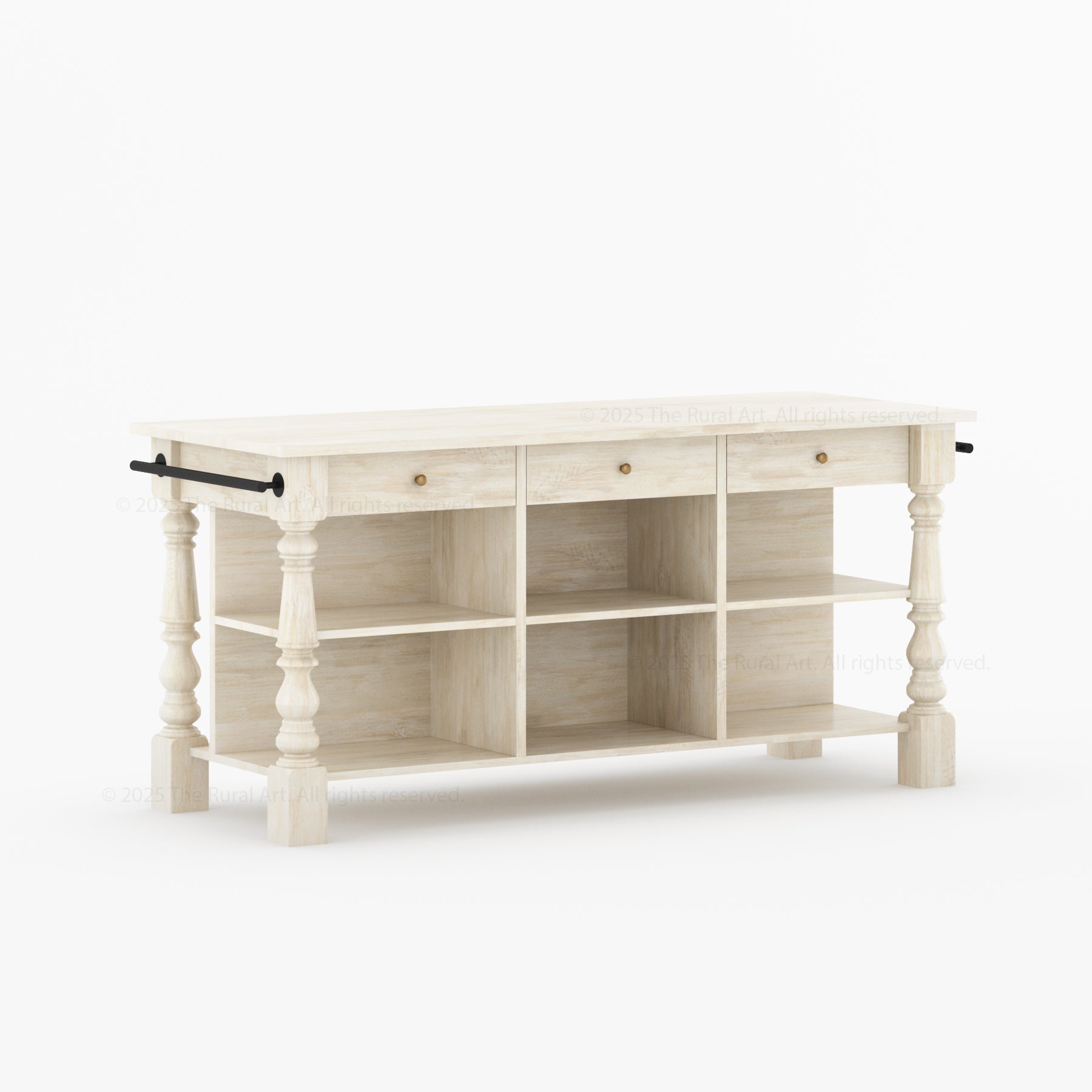 Bridgeport Solid Wood Kitchen Island with Storage & Turned Legs