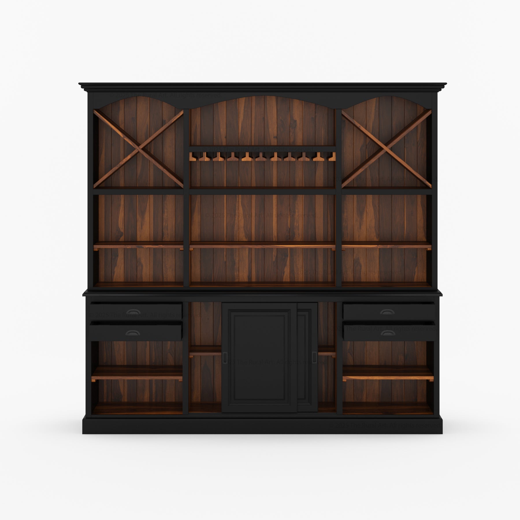 Lancaster Solid Wood Hutch Bar Cabinet with Wine Racks & Glass Storage