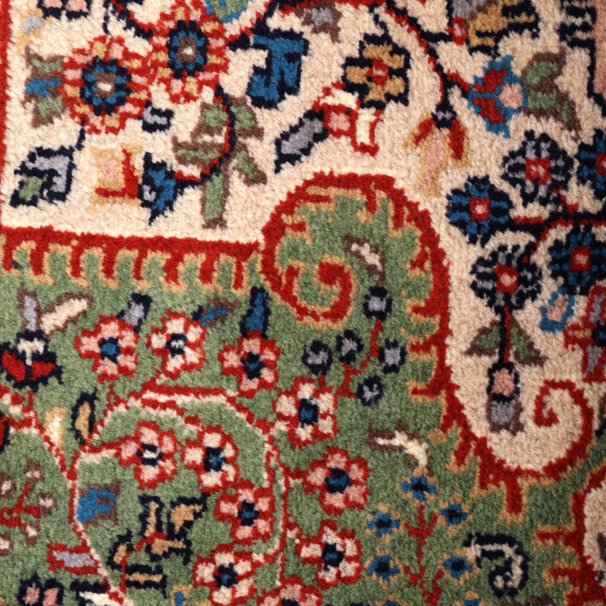 Asheville Hand-Knotted Wool Oriental Rug Sage Green, Crimson & Ivory