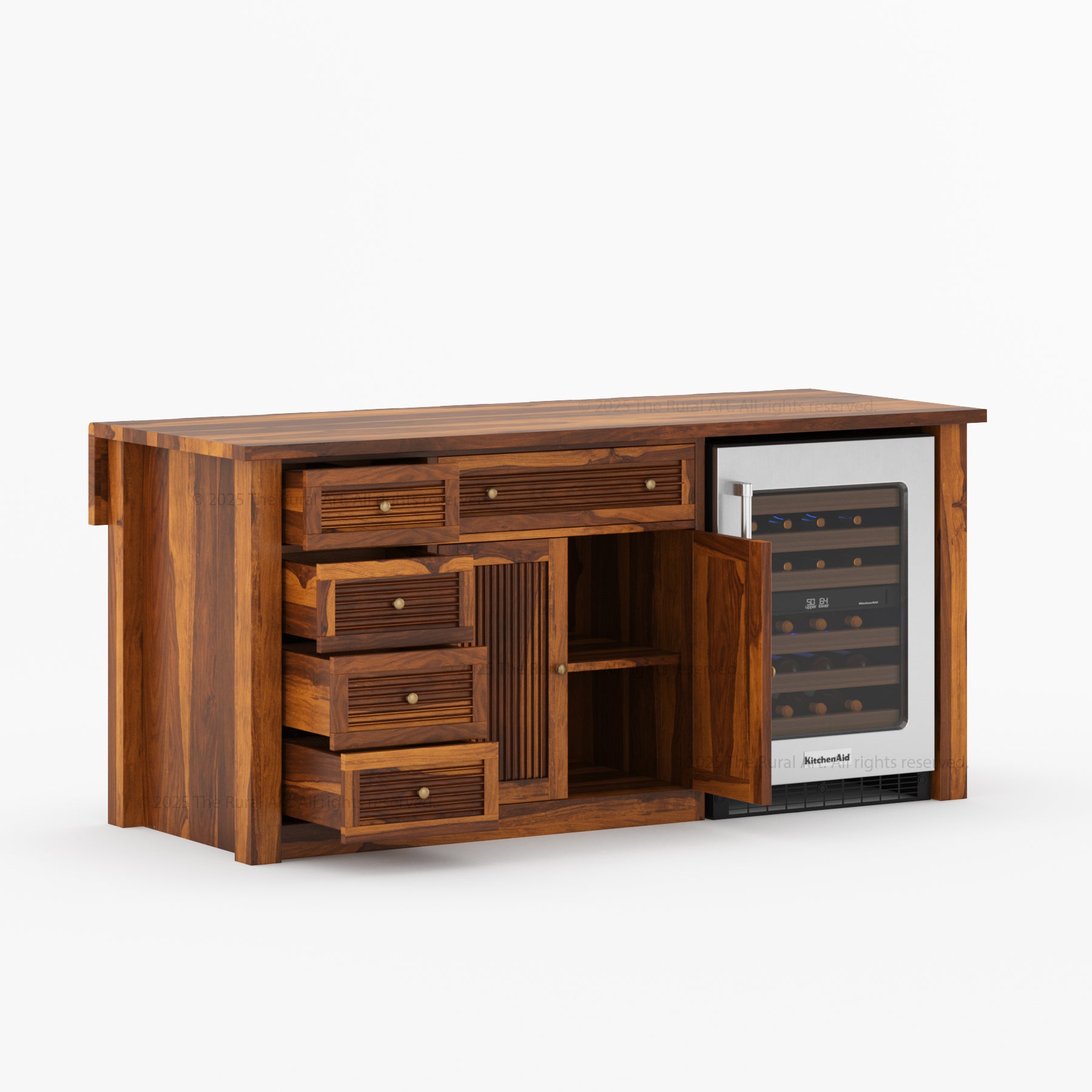 Tuscumbia Solid Wood Kitchen Island with Wine Refrigerator Space & Drop Leaf