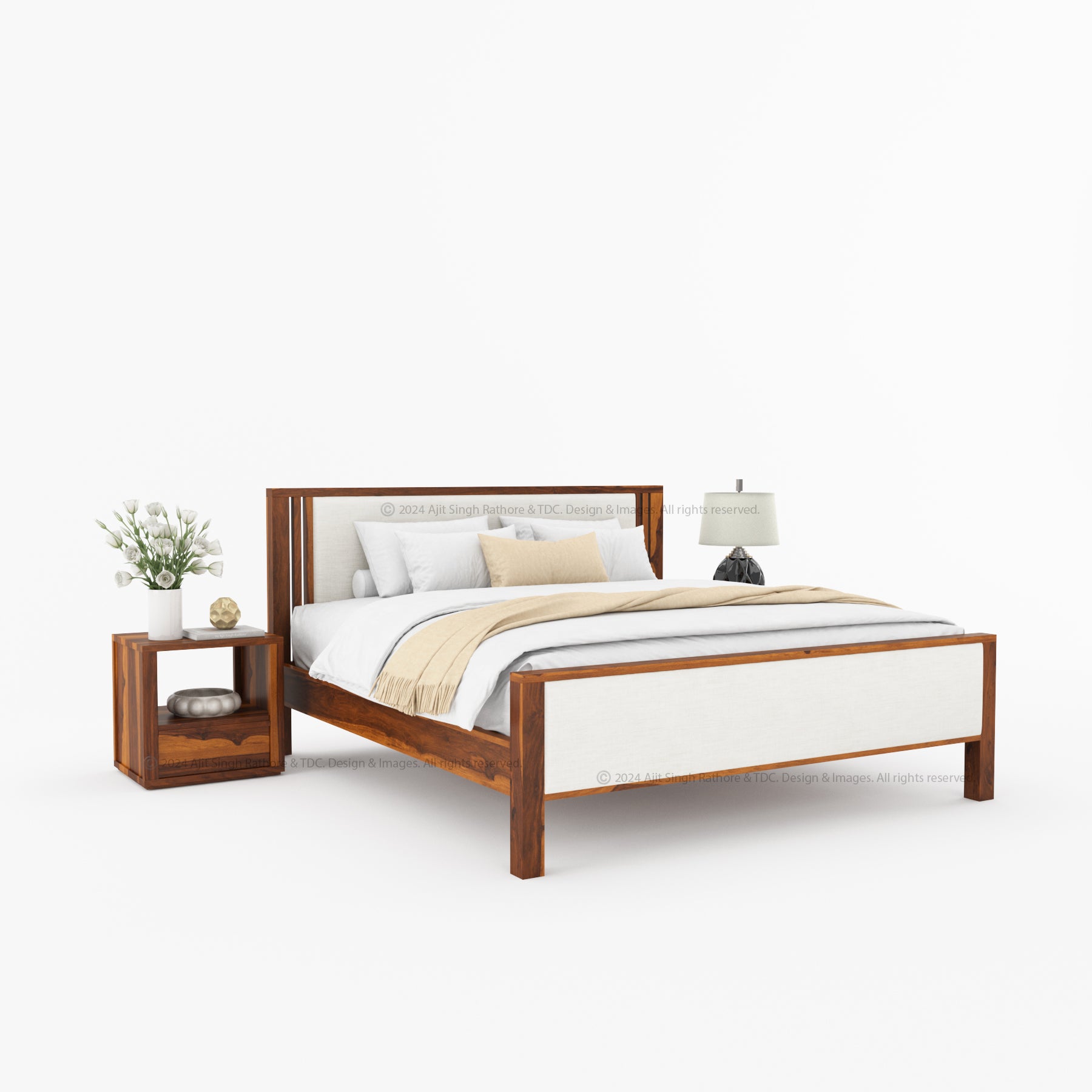 San Marino Premium Solid Indian Rosewood Upholstered Platform Bed