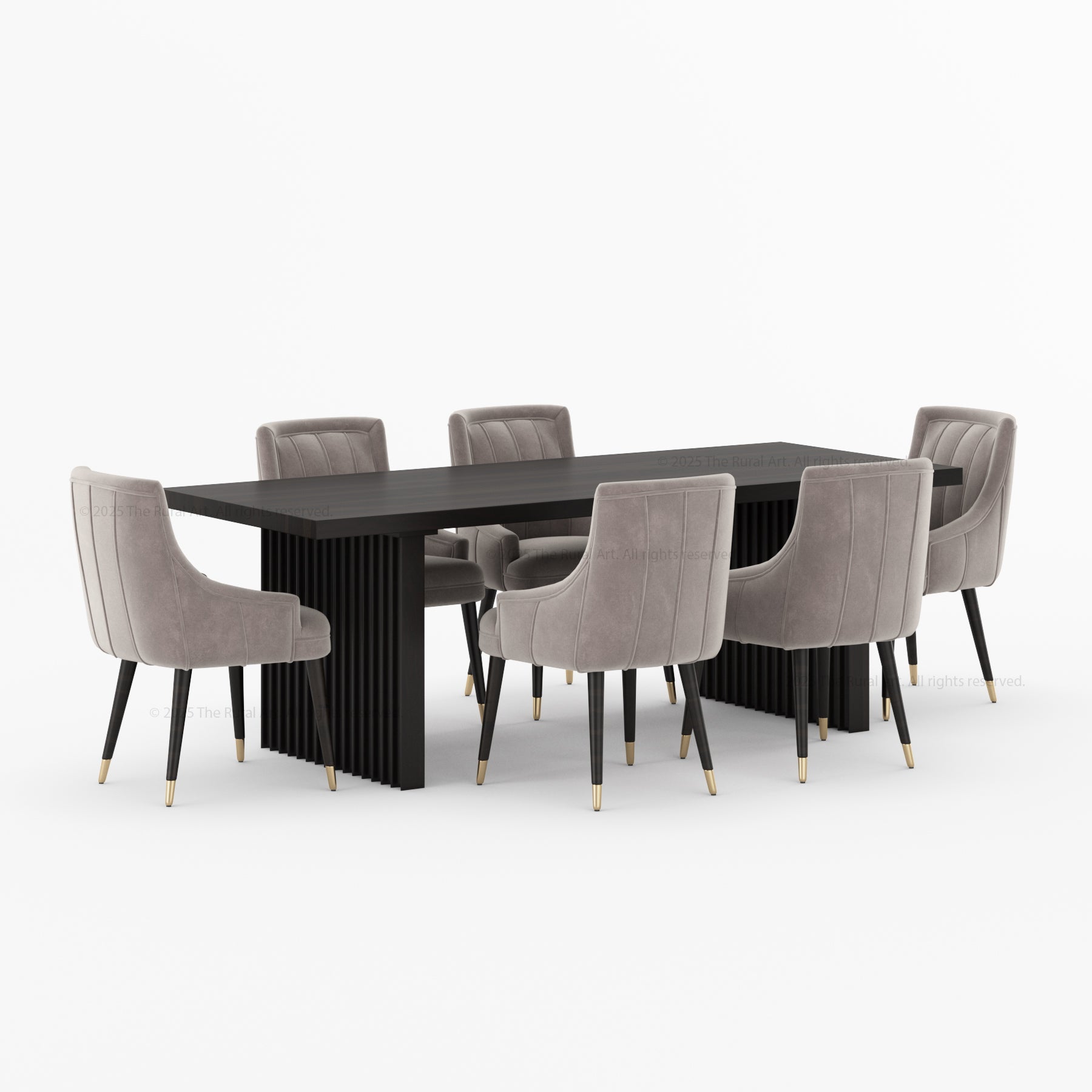 Montecito Noir Dining Table Solid Wood with Fluted Pedestal Legs