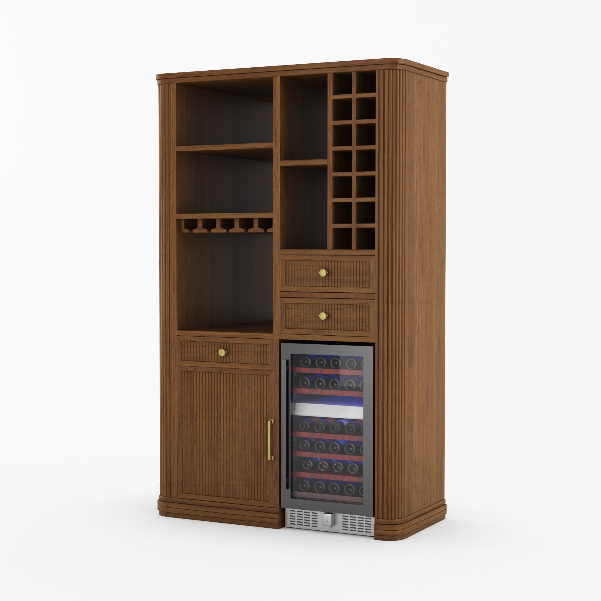 Durham Tall Wine Bar Cabinet with Built-In Wine Rack & Refrigerator Space