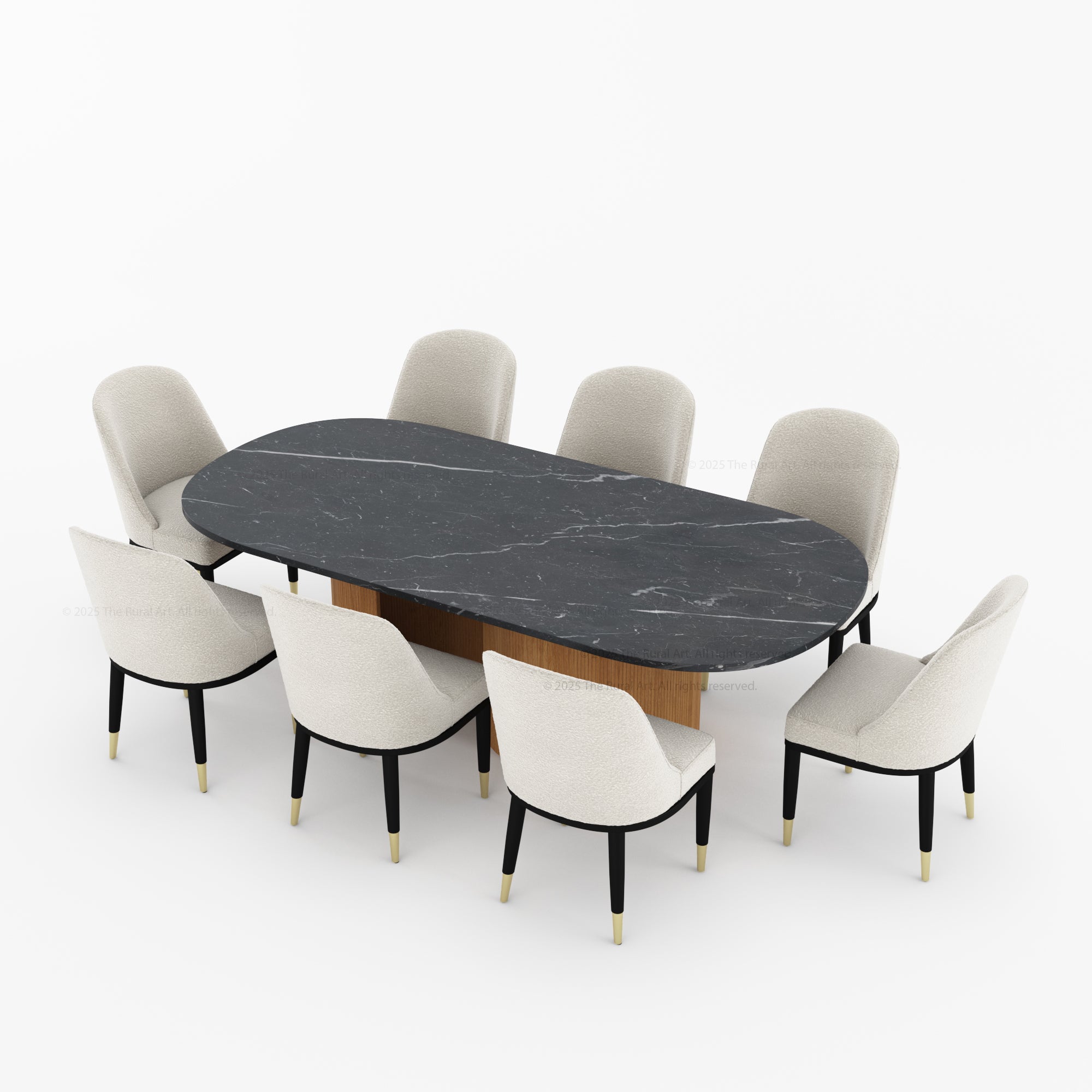 Connersville Modern Stone Top Dining Table Set with Sculptural Fluted Base & Upholstered Chairs