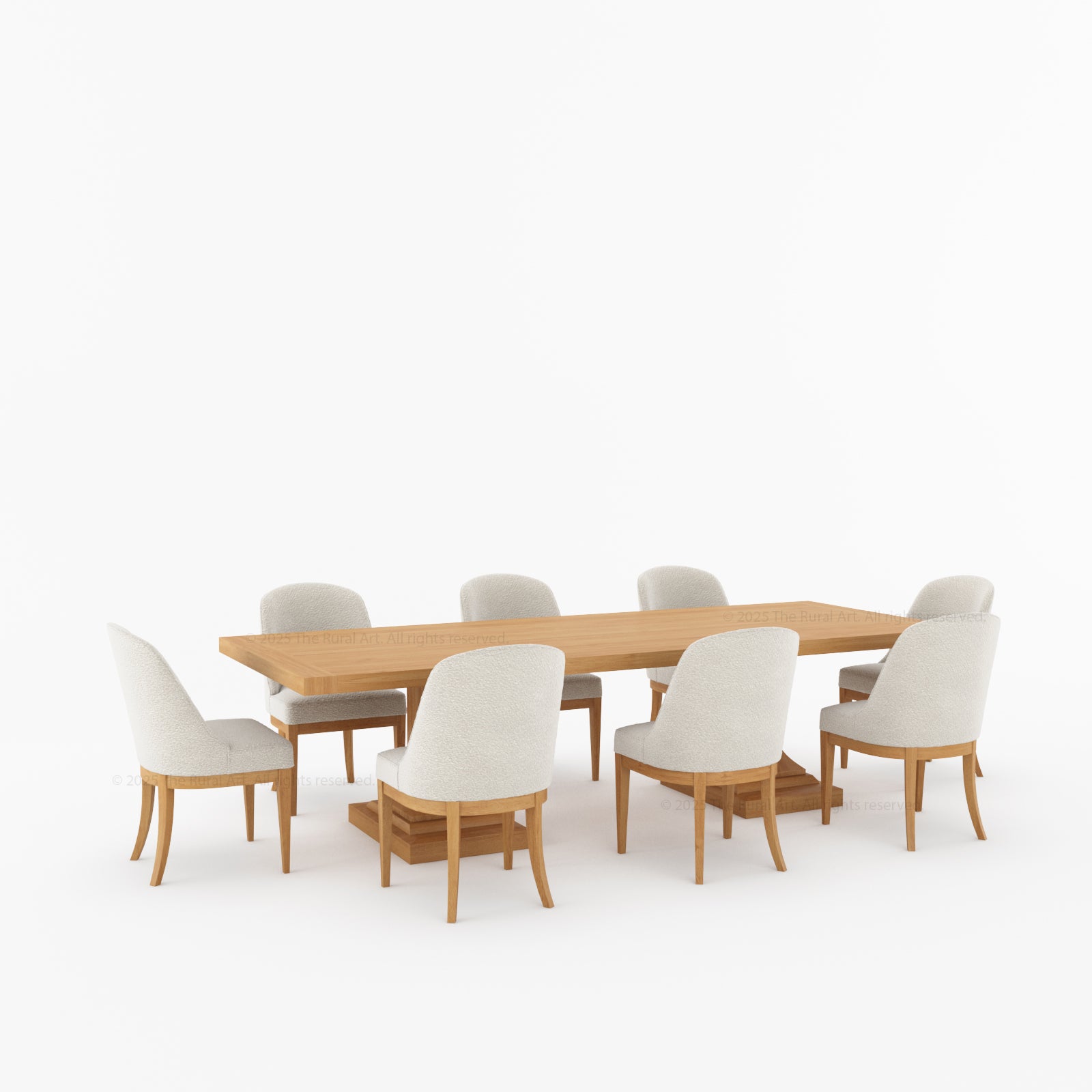 Medina Dining Table Set for 4, 6, 8 and 10 | Solid Wood Pedestal Table & Upholstered Chairs