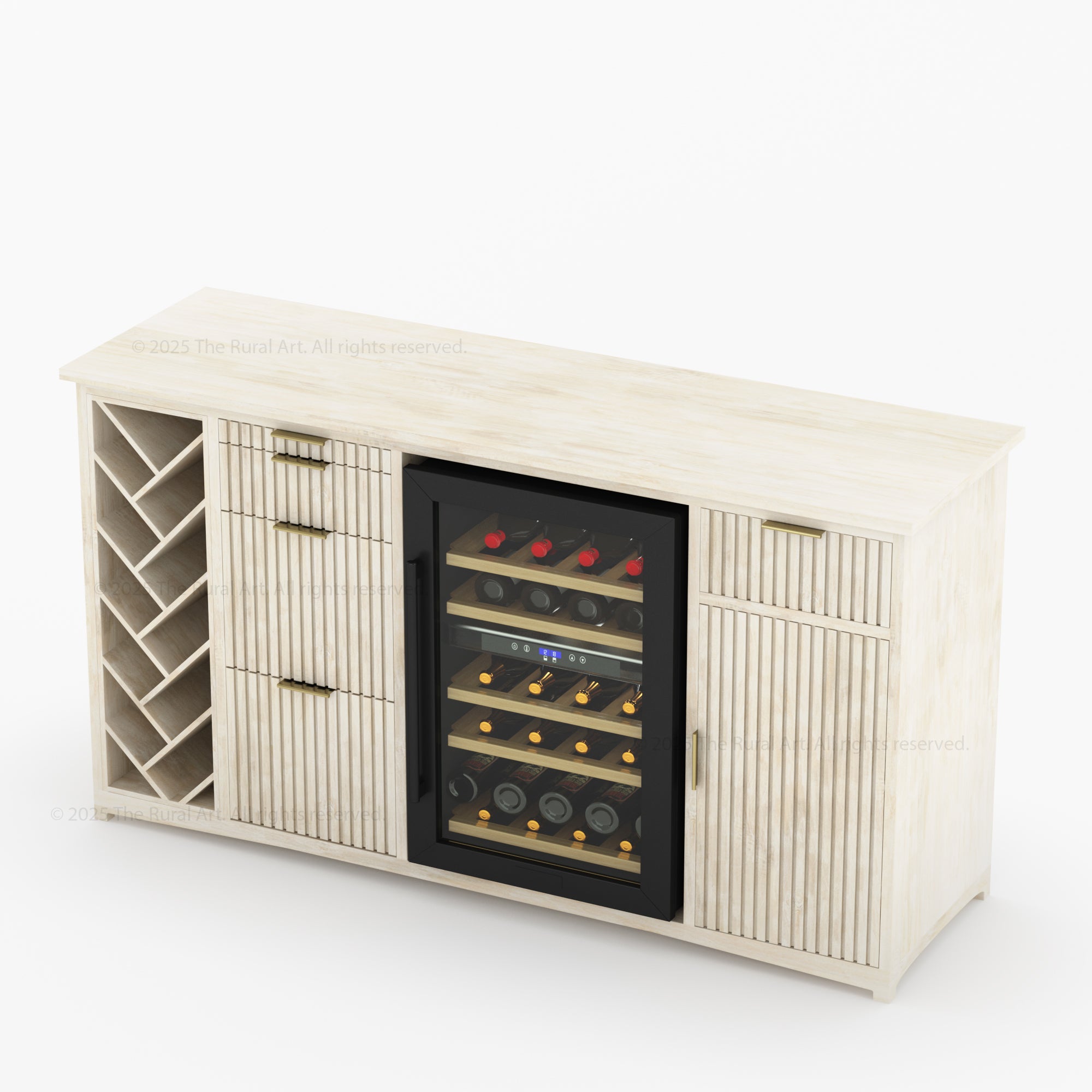 Florida Modern Fluted Wine Bar Cabinet with Mini Fridge Space