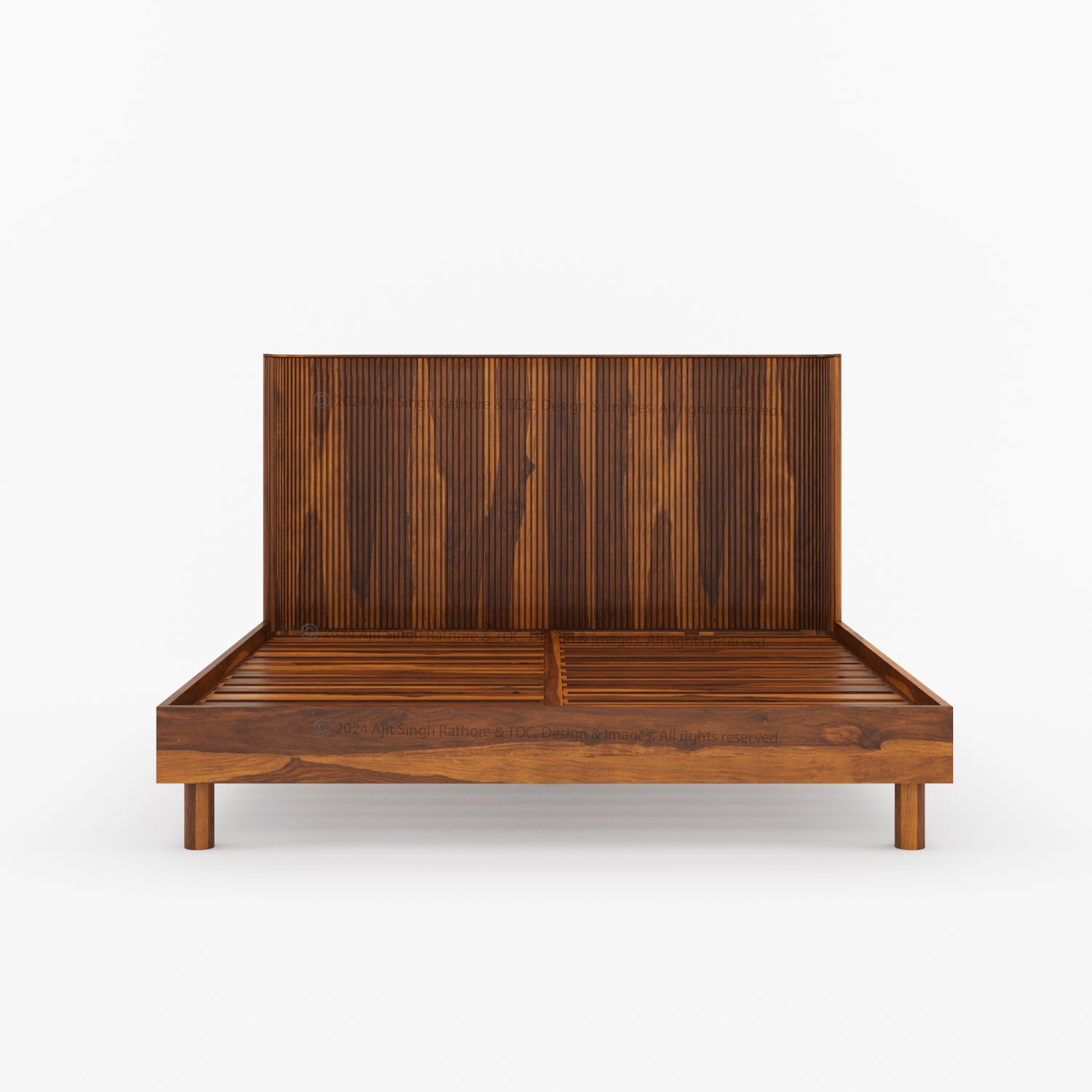 Richmond Platform Bed Frame with Fluted Headboard Made In Solid Indian Rosewood