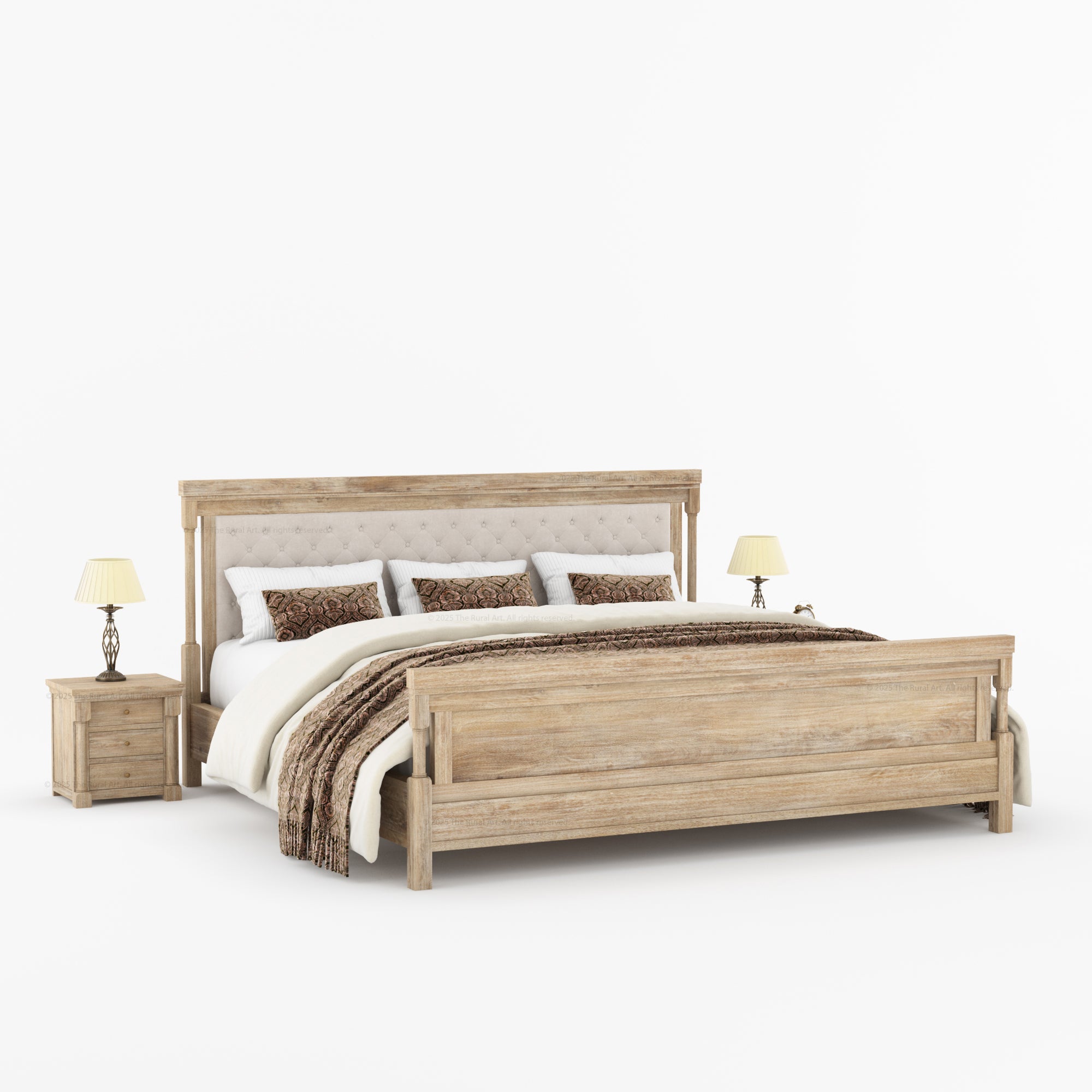 Verona Rustic Solid Wood Tall Headboard Upholstered Bed