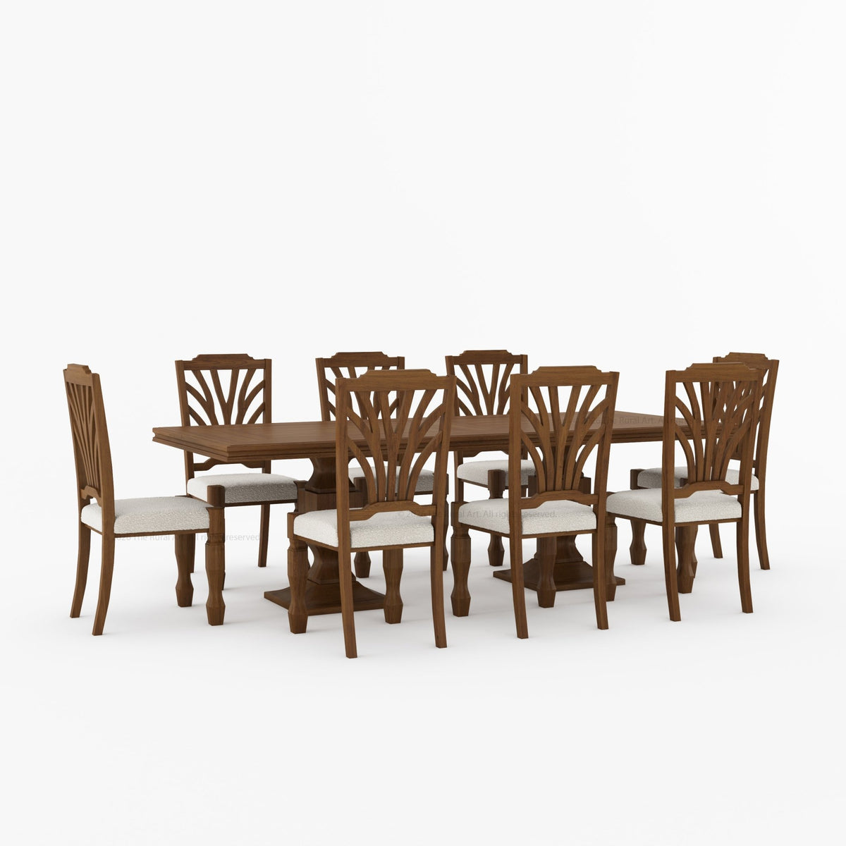Carlsbad Solid Wood Double Pedestal Dining Table Set with Upholstered Sunburst Chairs