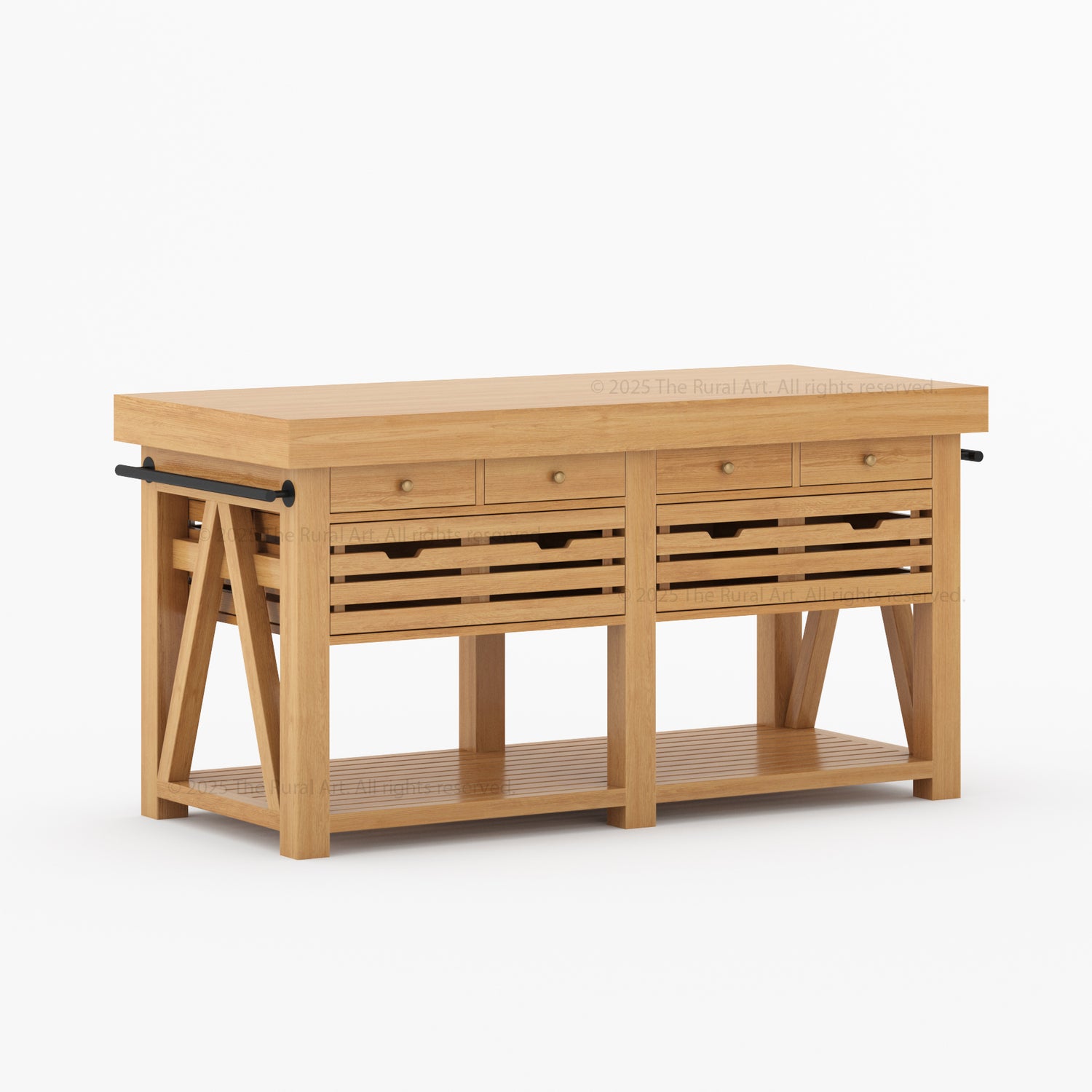 Mesa Solid Wood Kitchen Island with Drawer & Slatted Storage