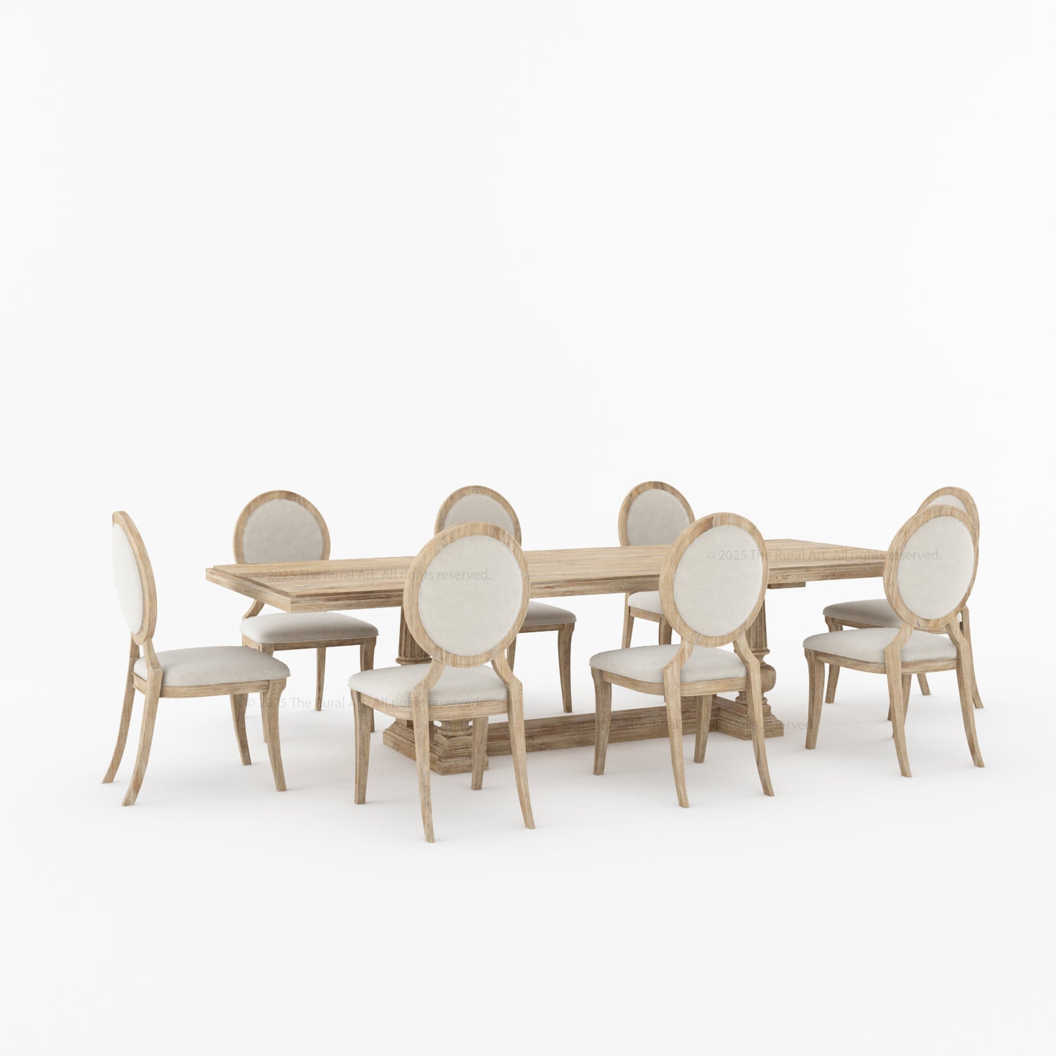 San Pedro Solid Wood Double Pedestal Dining Table & Oval-Back Chair Set