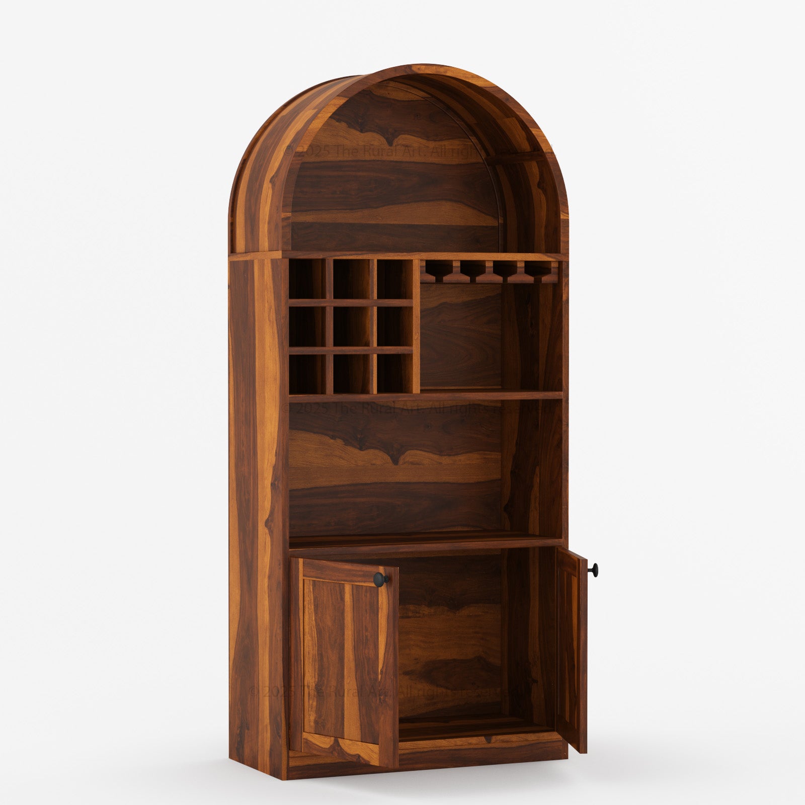 Arcadia Solid Wood Wine Bar Cabinet with Arched Top & Stemware Rack