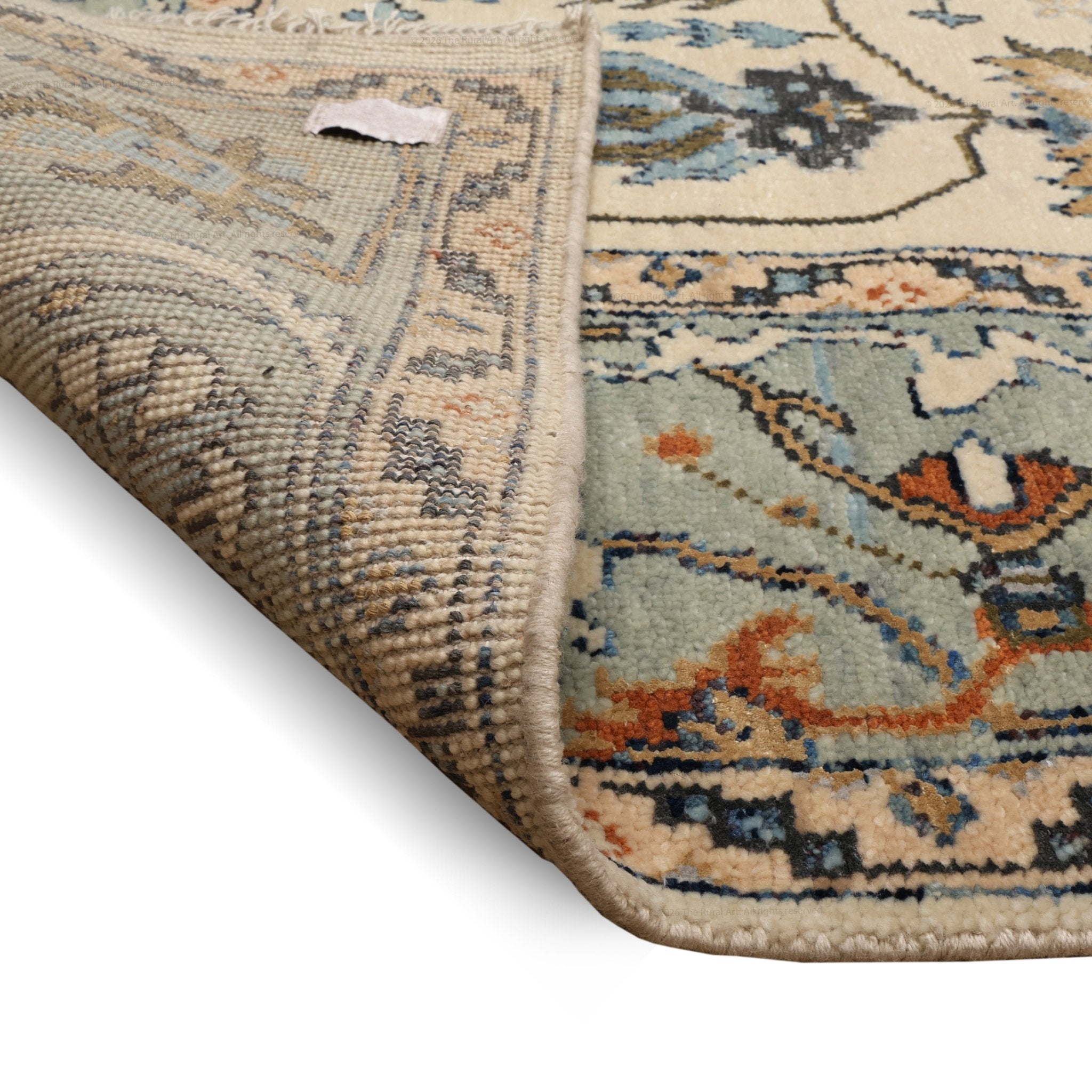 Sintra Vintage Oushak Hand-Knotted Wool Rug - Cream & Blue