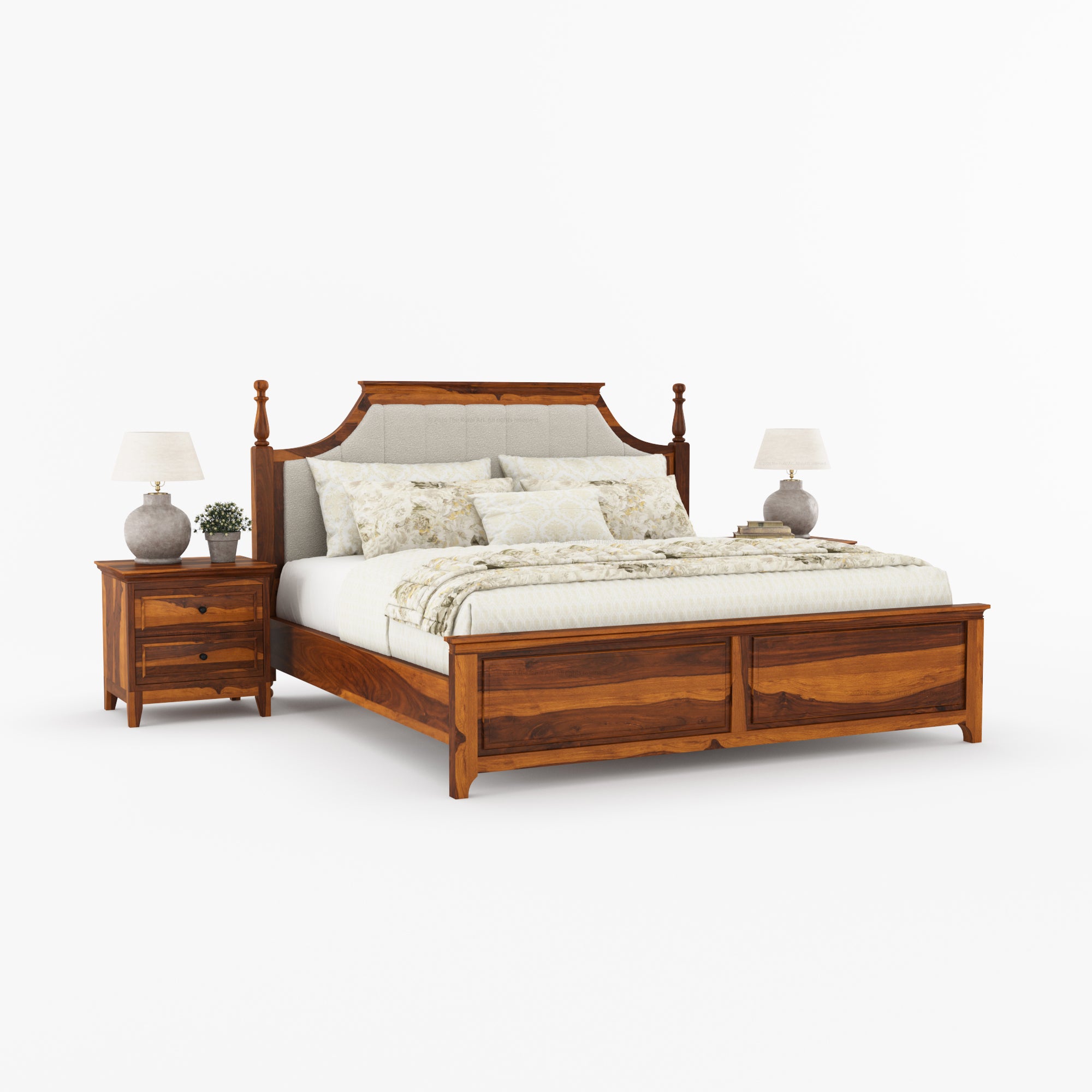 Anniston Solid Wood Bed with Upholstered Headboard