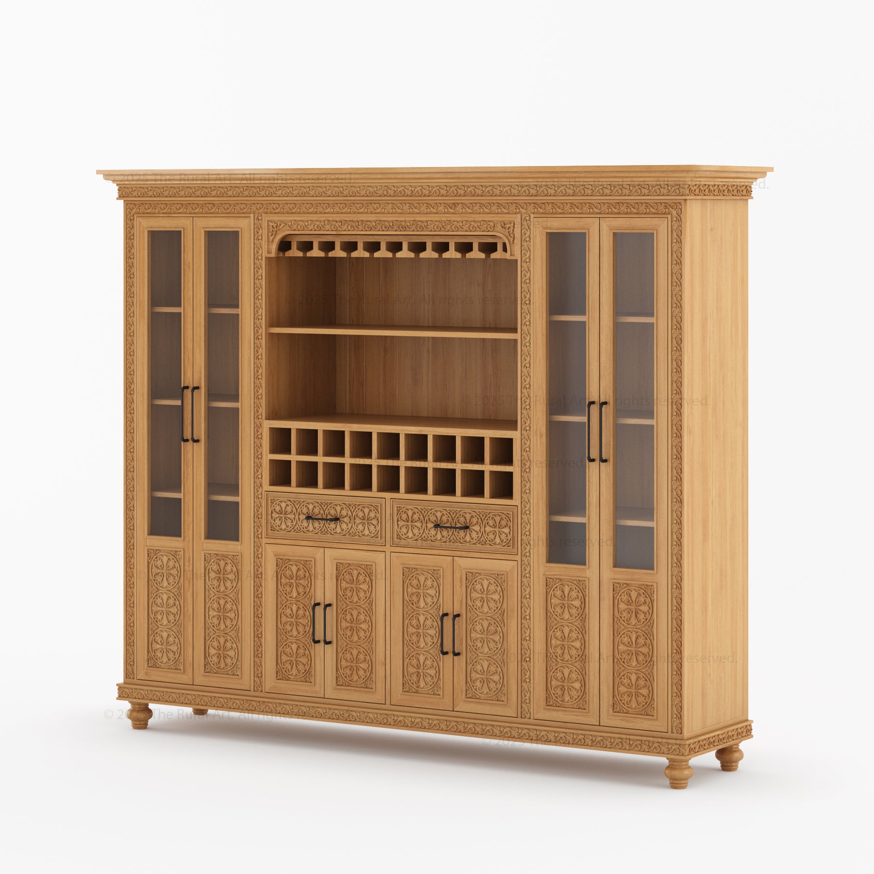 Marin Solid Wood Wine Bar Cabinet Hutch Hand Carved