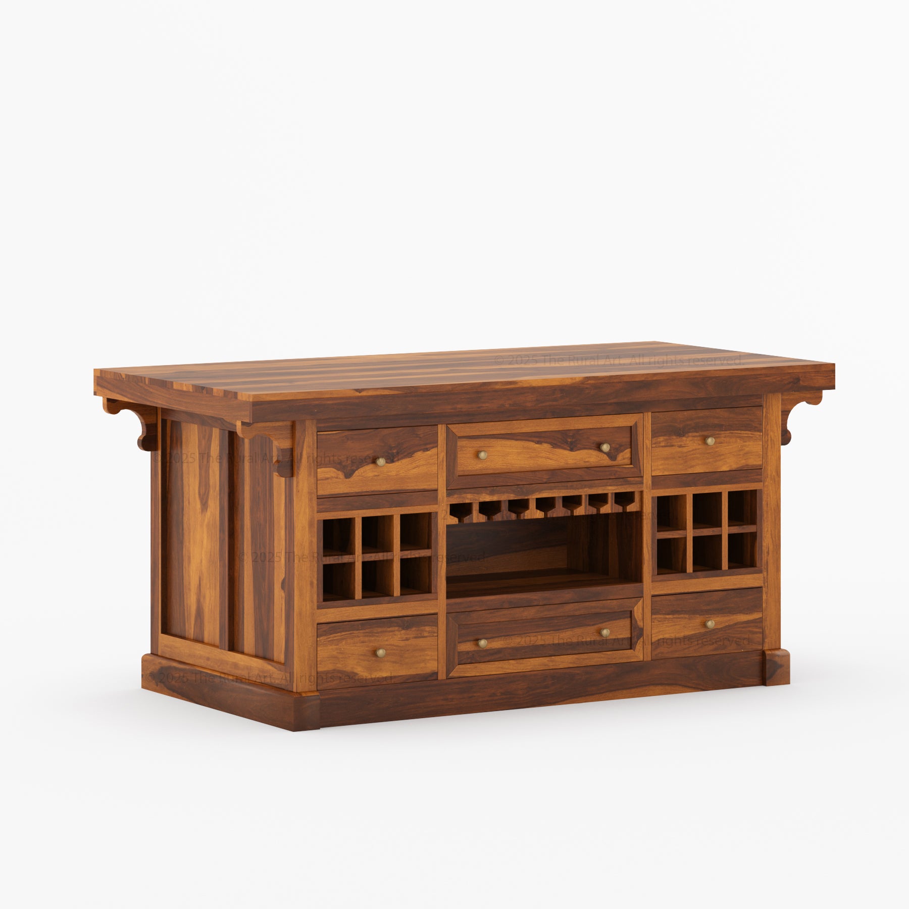 Sunbury Solid Wood Kitchen Island with Wine Rack & Dual-Sided Storage