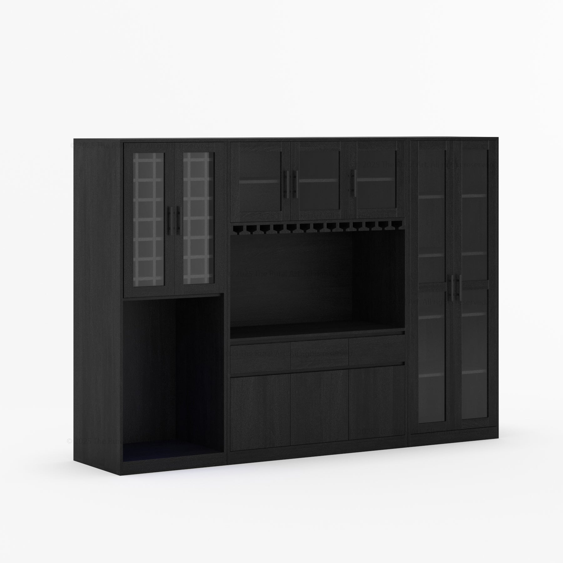 Black Wine Bar Cabinet with Fridge Space Side View Without Fridge
