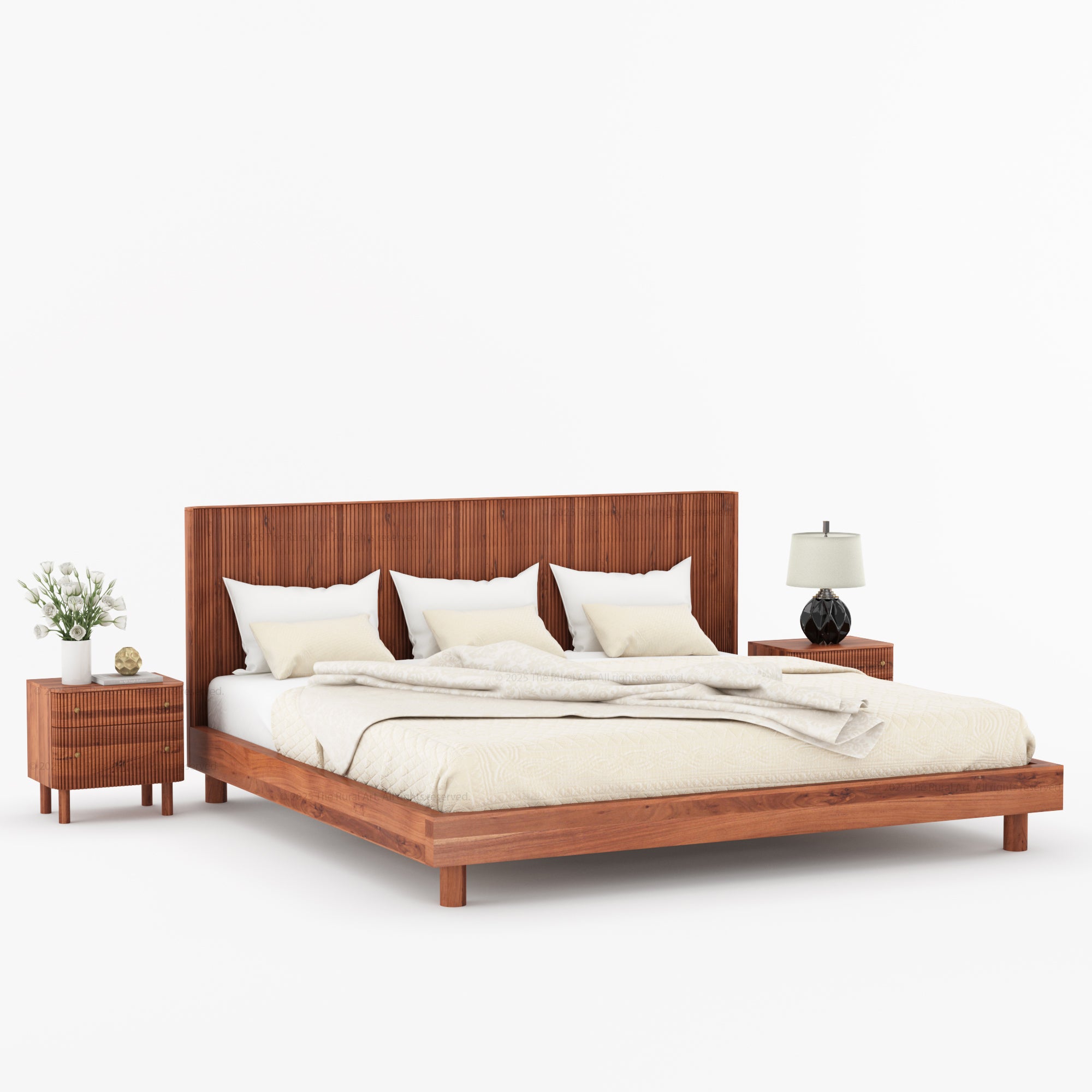Richmond Platform Bed Frame with Fluted Headboard Made In Solid Indian Rosewood