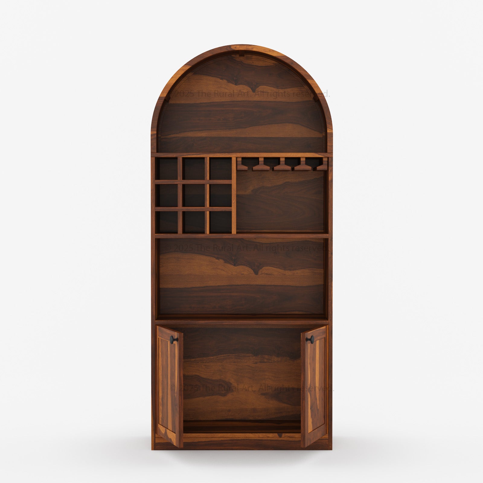 Arcadia Solid Wood Wine Bar Cabinet with Arched Top & Stemware Rack