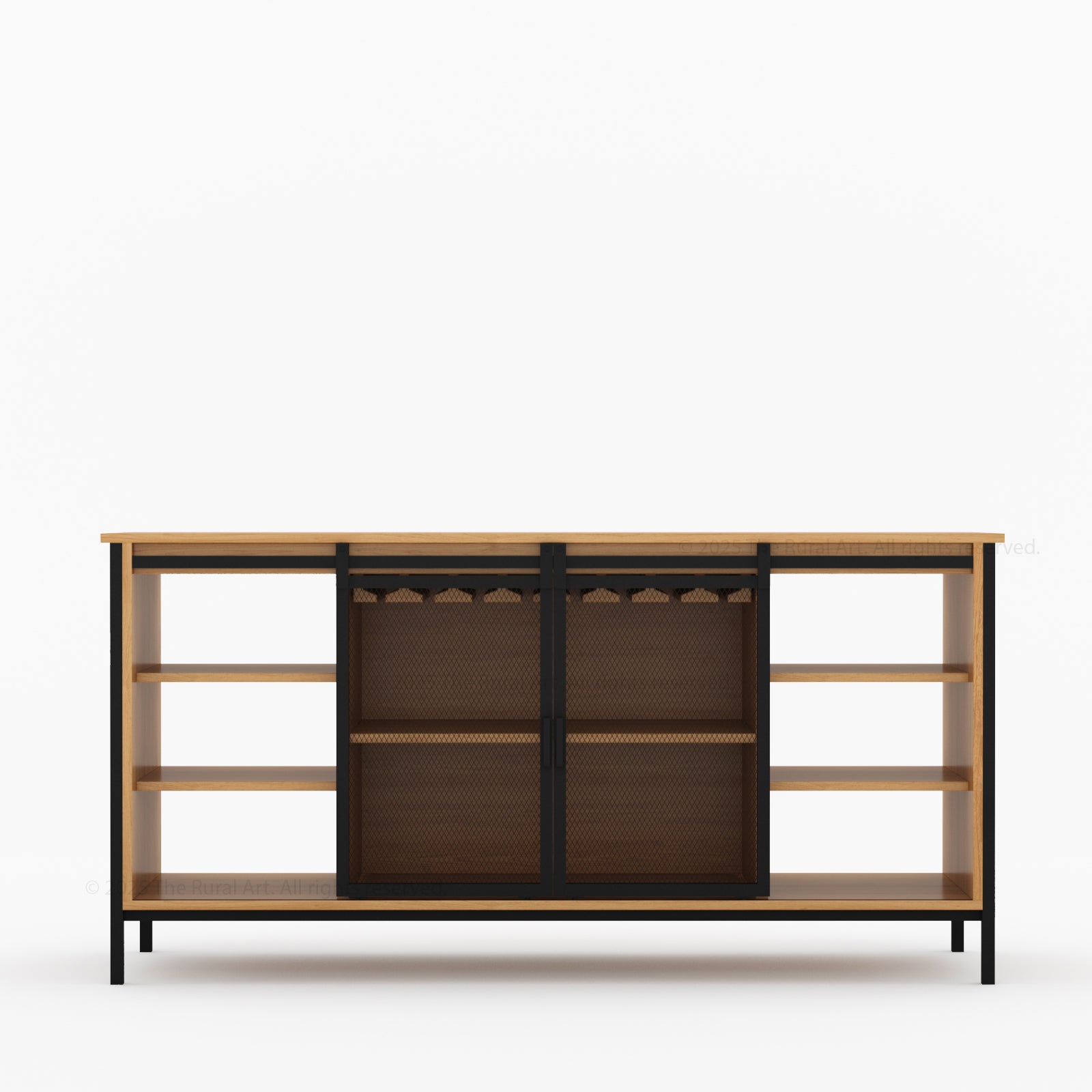 Dallas Industrial Bar Cabinet Solid Wood Iron Sliding Mesh Doors