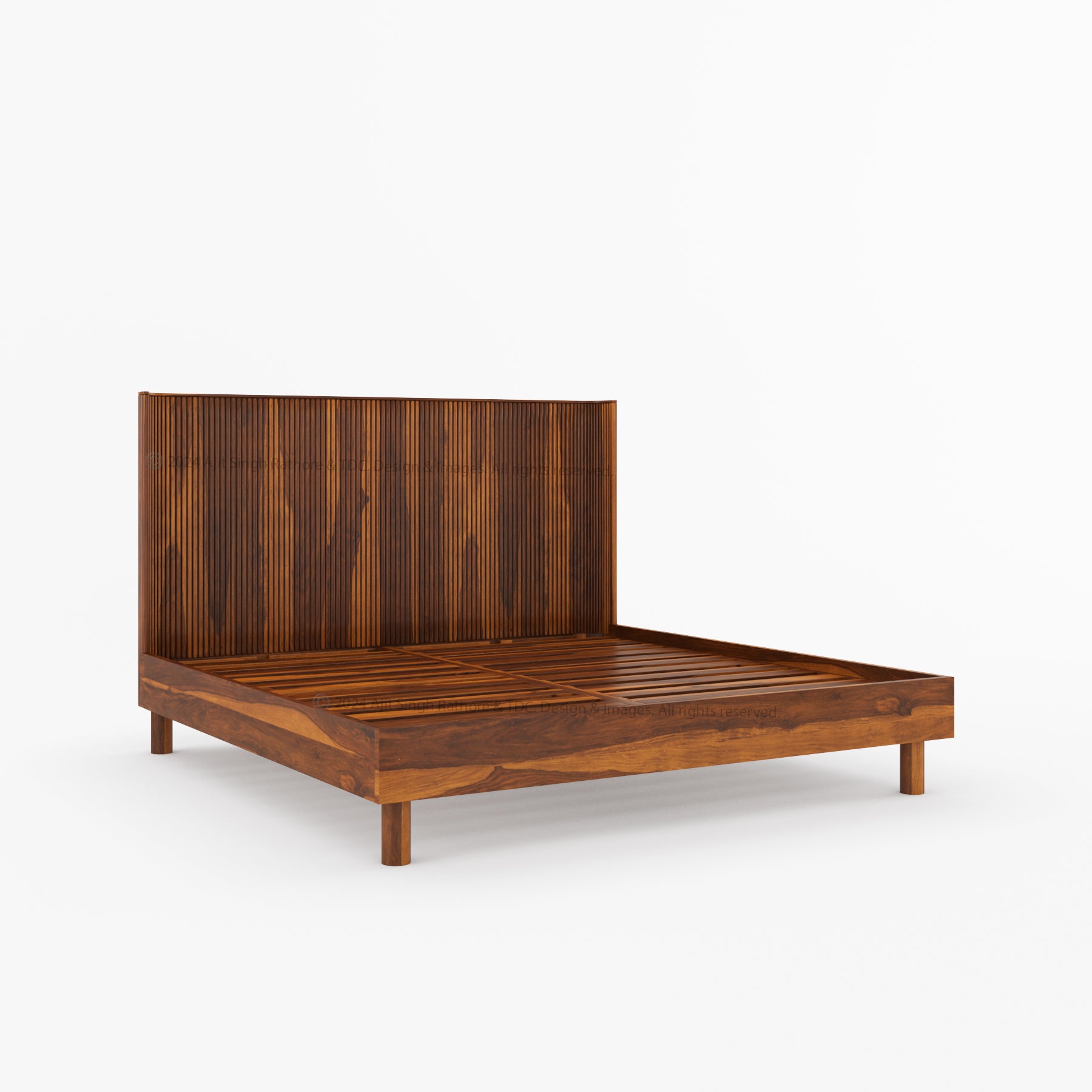 Richmond Platform Bed Frame with Fluted Headboard Made In Solid Indian Rosewood