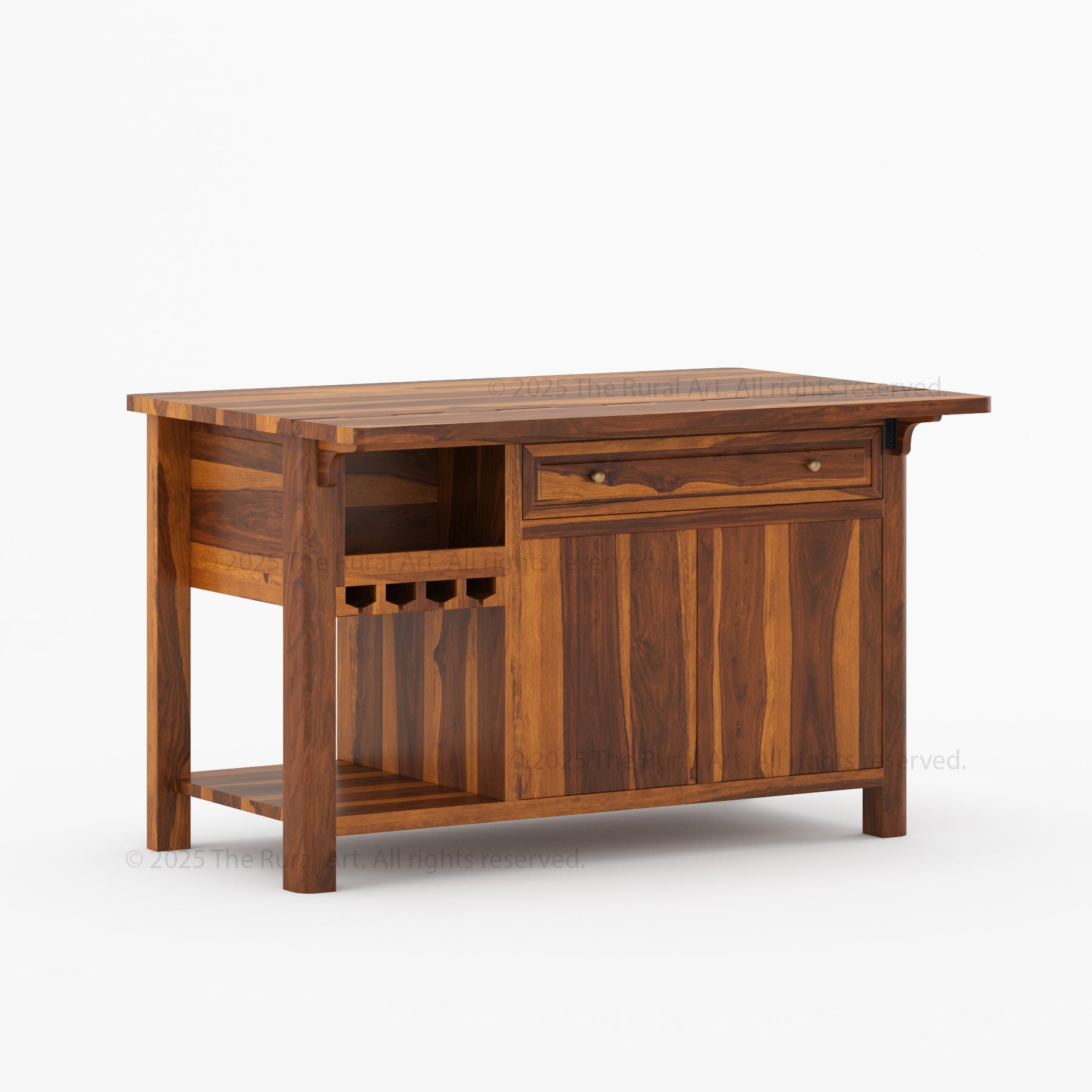 Trenton Solid Wood Kitchen Island – Drop Leaf Countertop & Wine Storage