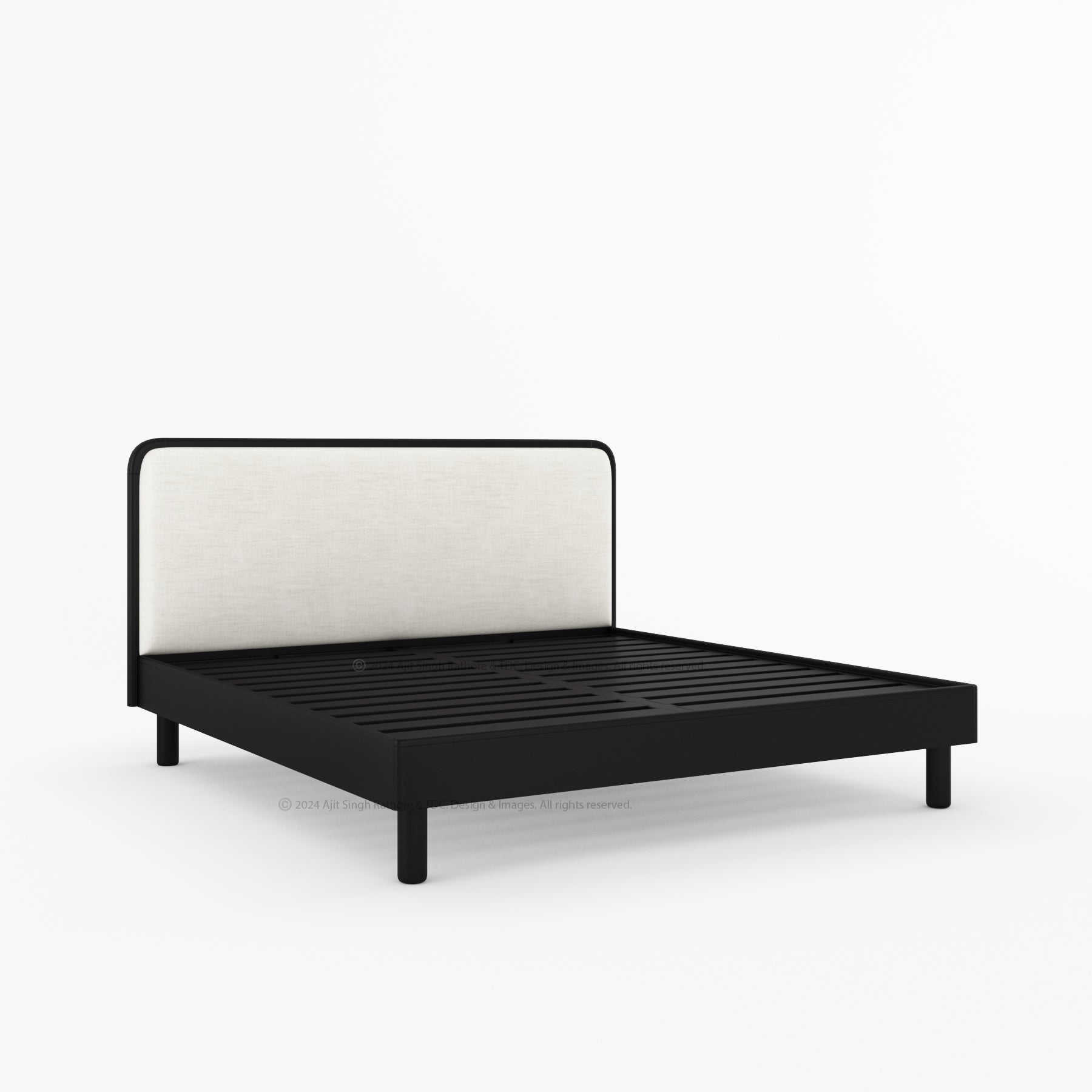 Carmel Platform Bed Frame With Upholstered Headboard Solid Wood
