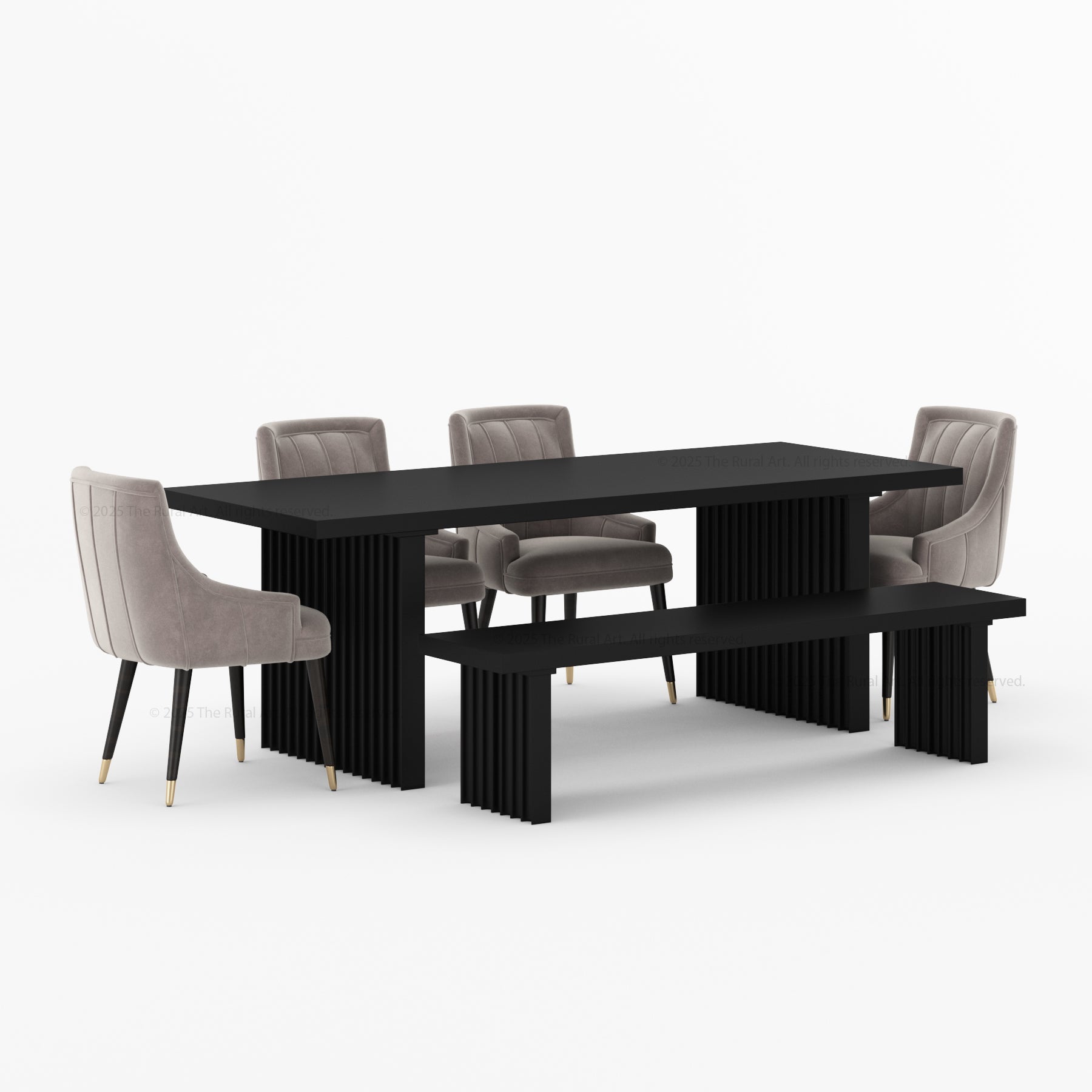 Montecito Noir Dining Table Set Solid Wood with Bench & Chairs