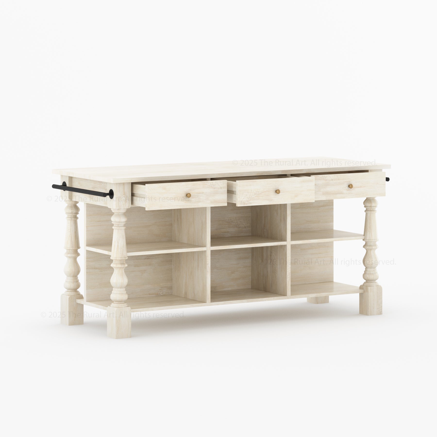 Bridgeport Solid Wood Kitchen Island with Storage & Turned Legs