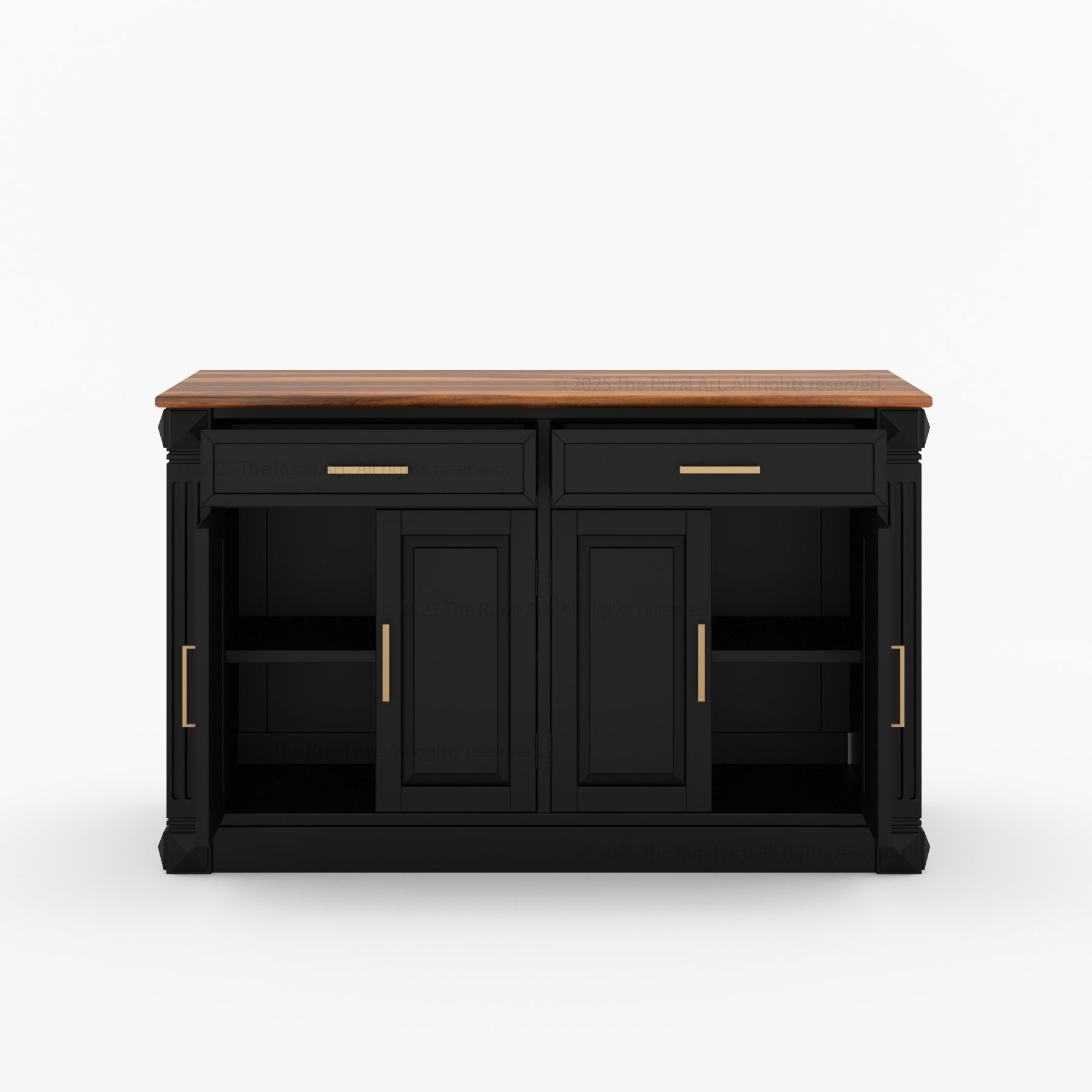 Rochester Solid Wood Classic Black Kitchen Island with Storage