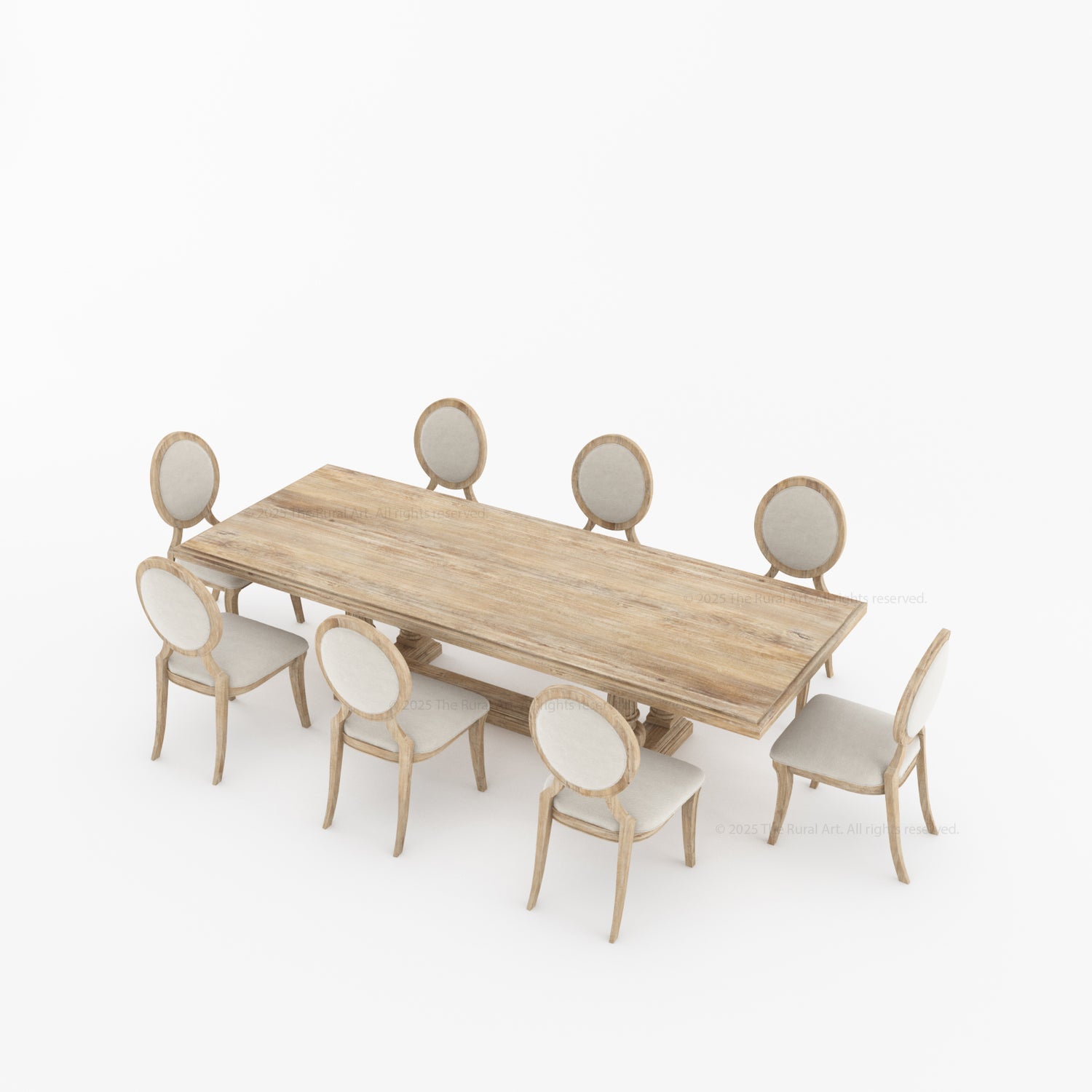 San Pedro Solid Wood Double Pedestal Dining Table & Oval-Back Chair Set