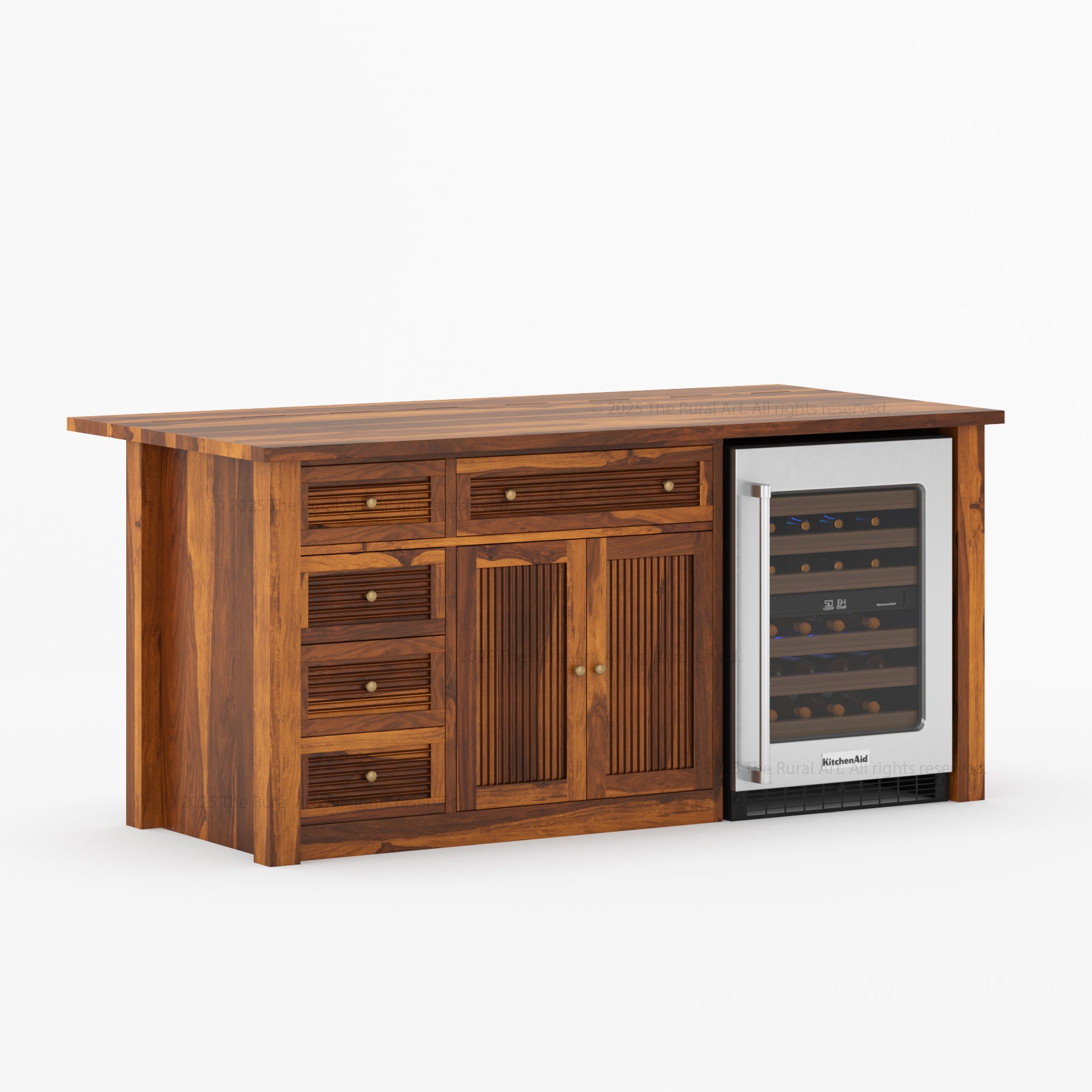 Tuscumbia Solid Wood Kitchen Island with Wine Refrigerator Space & Drop Leaf