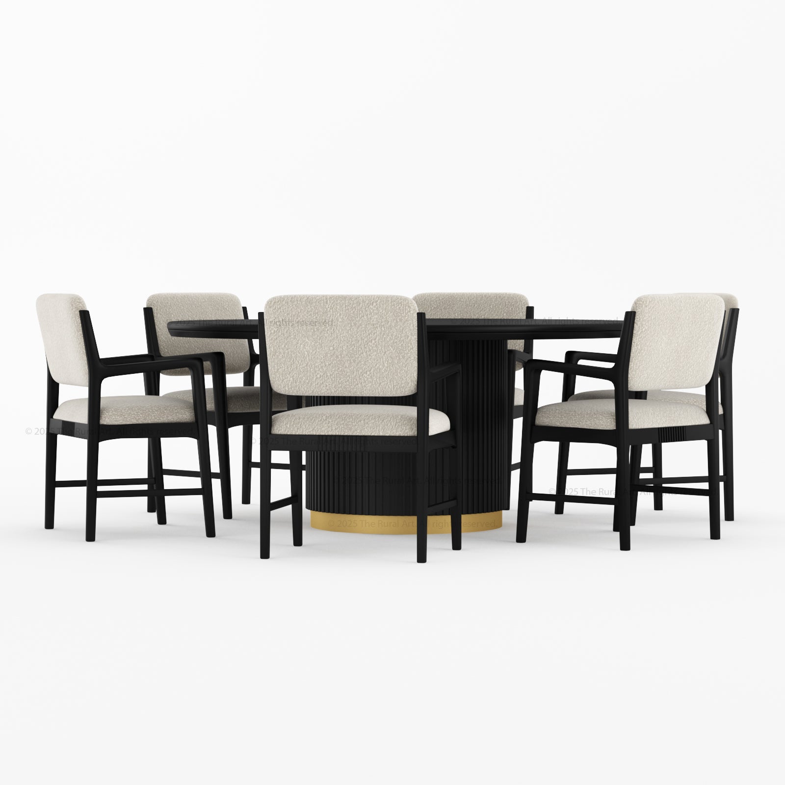 Auburn Fluted Round Dining Table and Chair Set Made of Solid Wood