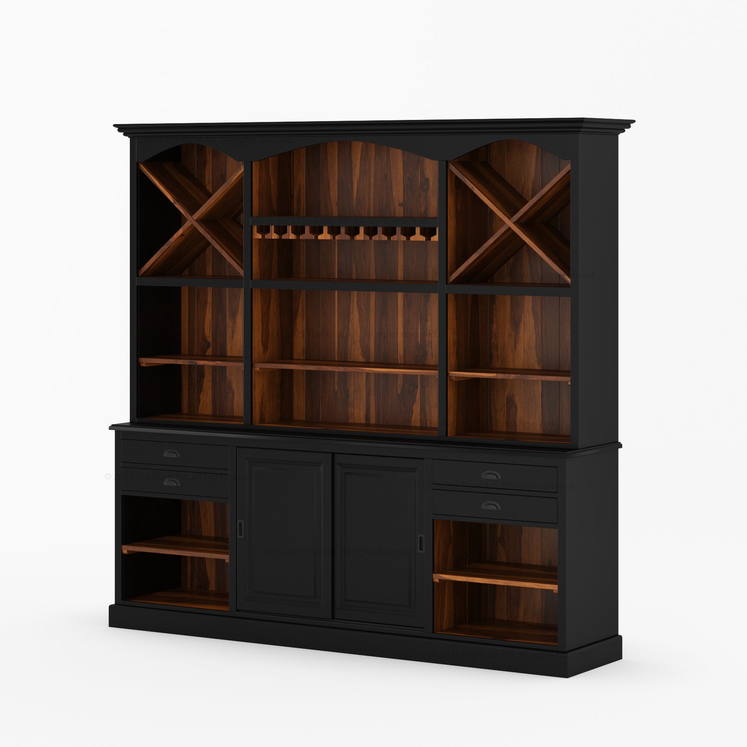 Lancaster Solid Wood Hutch Bar Cabinet with Wine Racks & Glass Storage