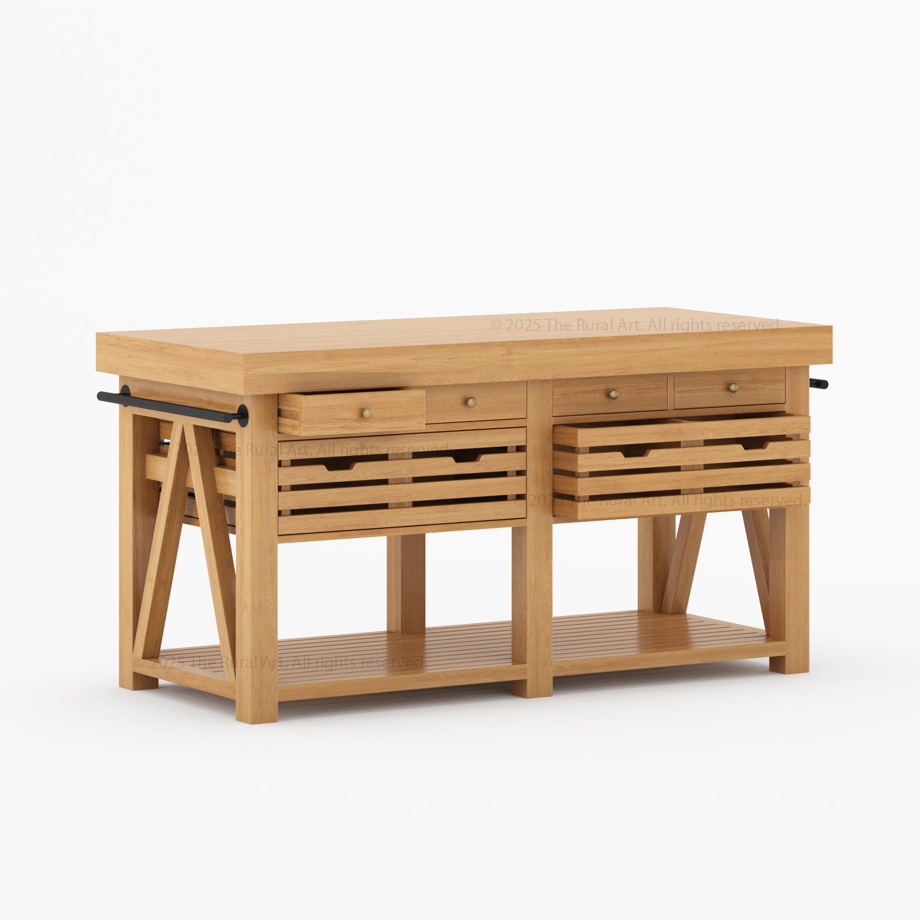 Mesa Solid Wood Kitchen Island with Drawer & Slatted Storage