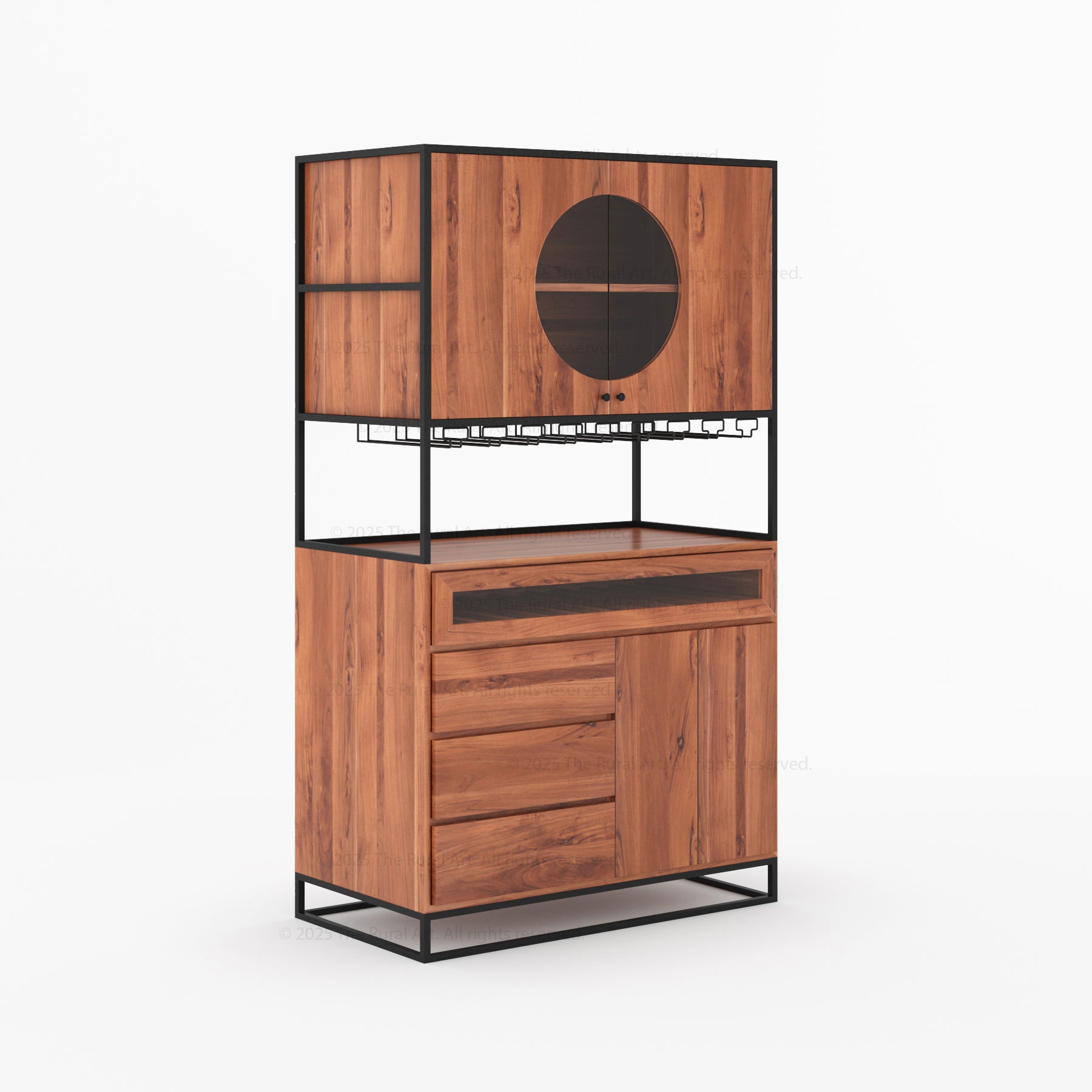 Parma Solid Wood Home Bar Cabinet with Wine Rack & Glass Holders