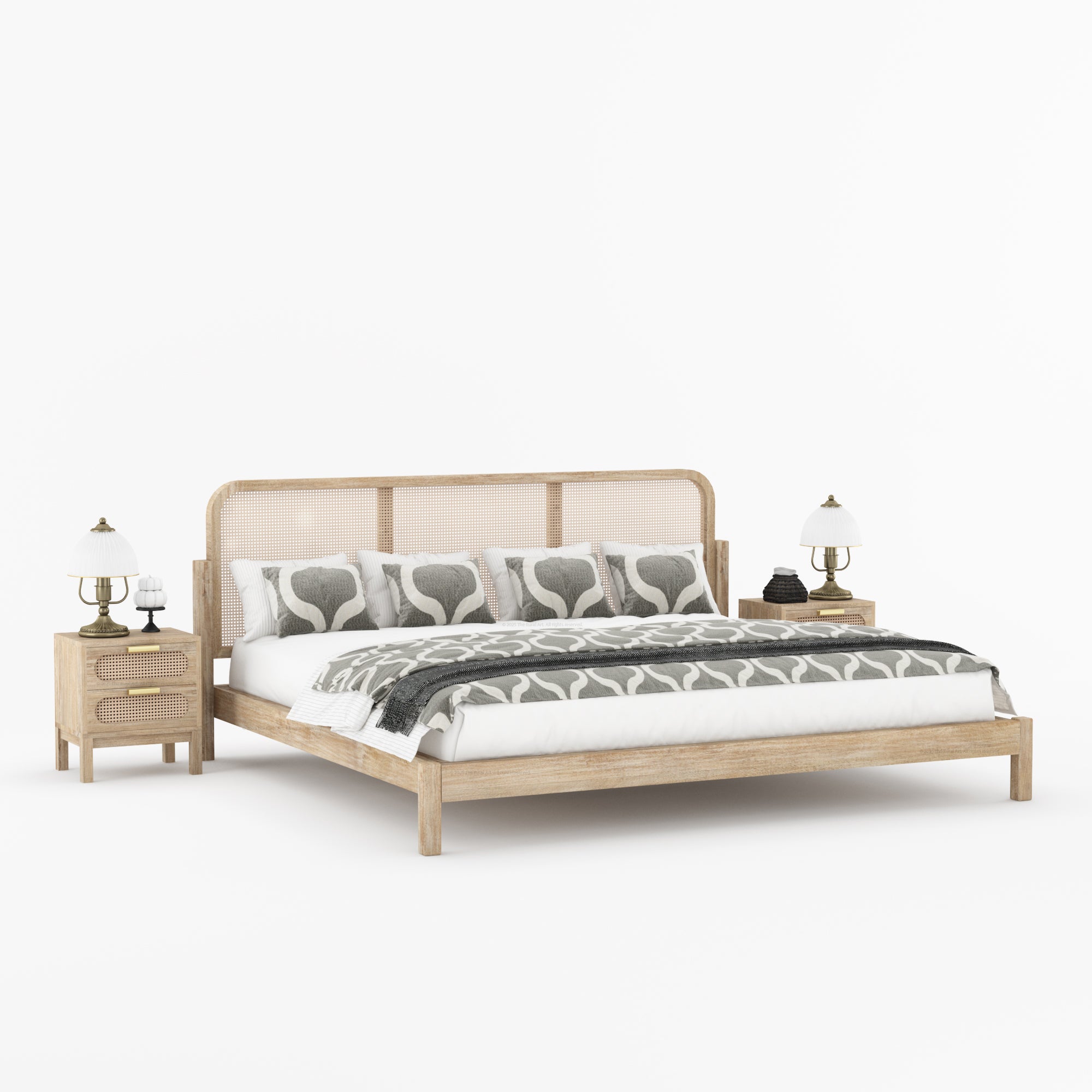 Davis Solid Wood Platform Bed with Cane Headboard