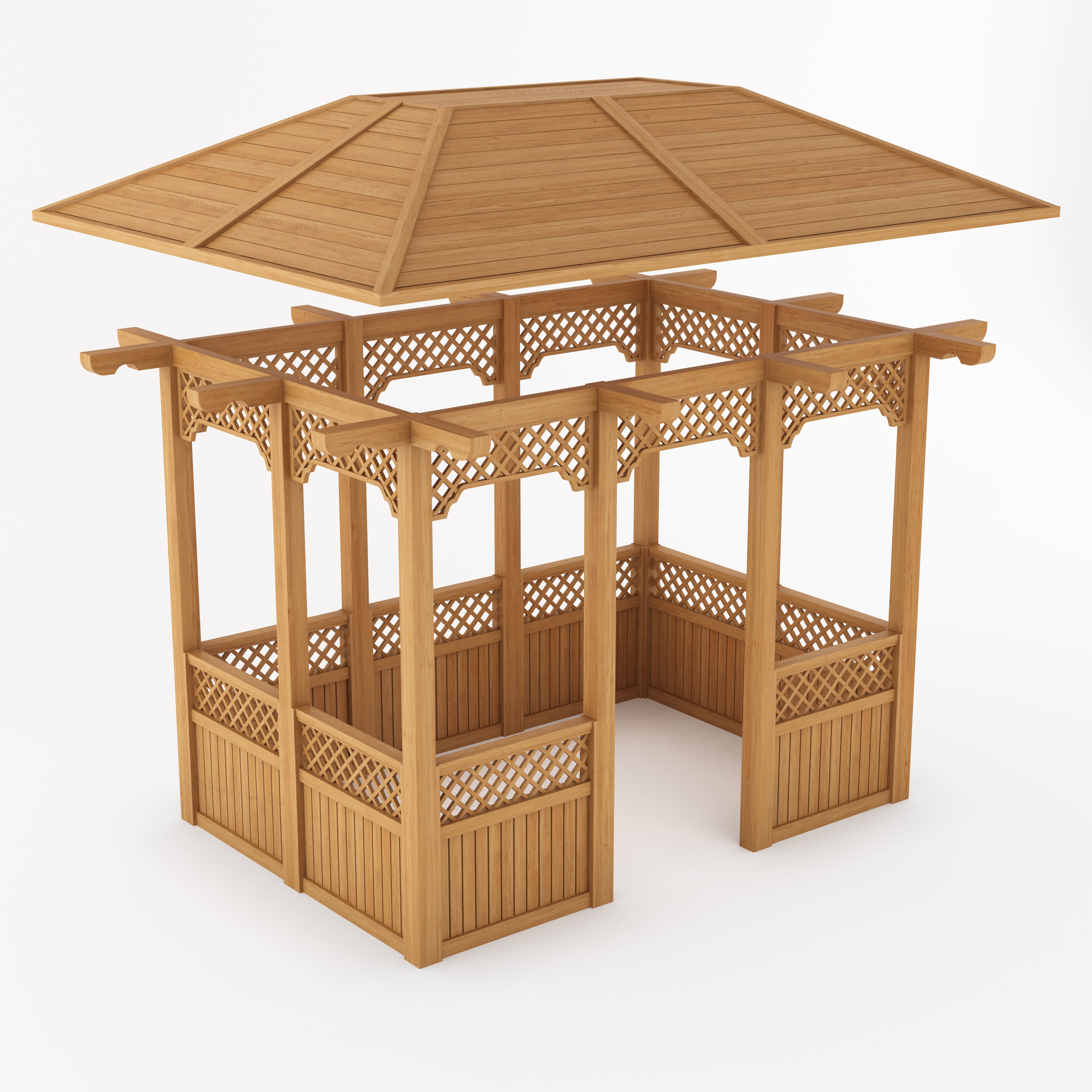 Saratoga Teak Wood Outdoor Garden Gazebo with Decorative Lattice Panels