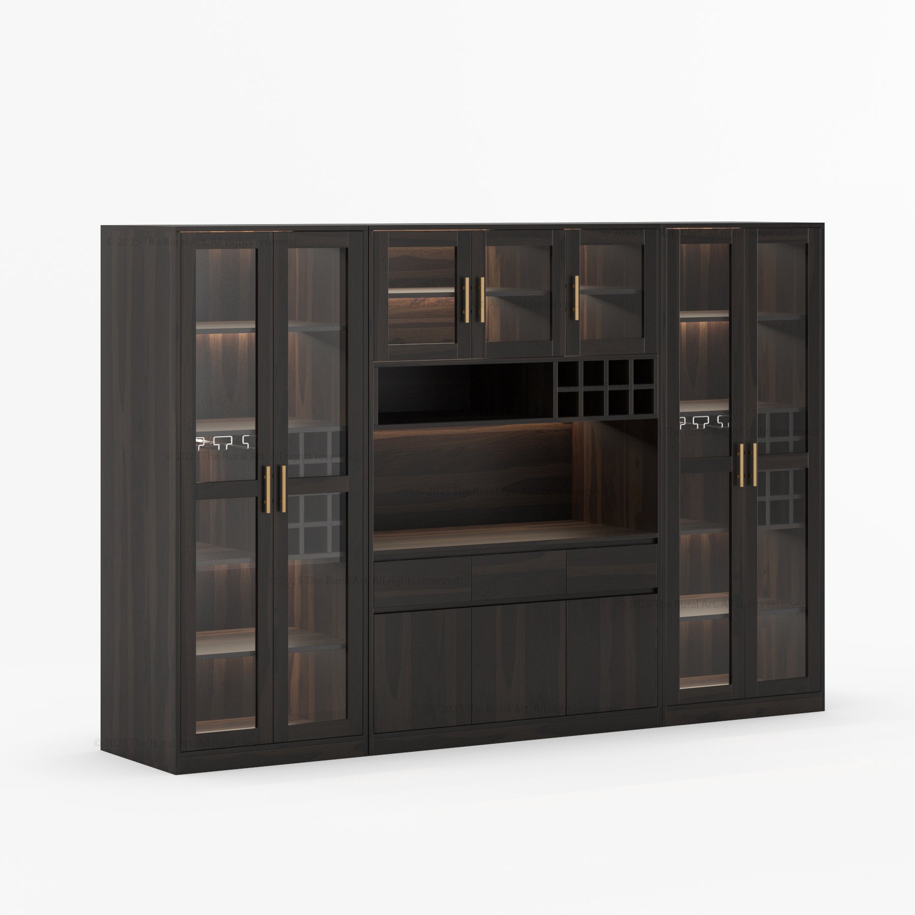 Fairfield Modern Solid Wood Wall Bar Cabinet with Glass Doors and LED Display