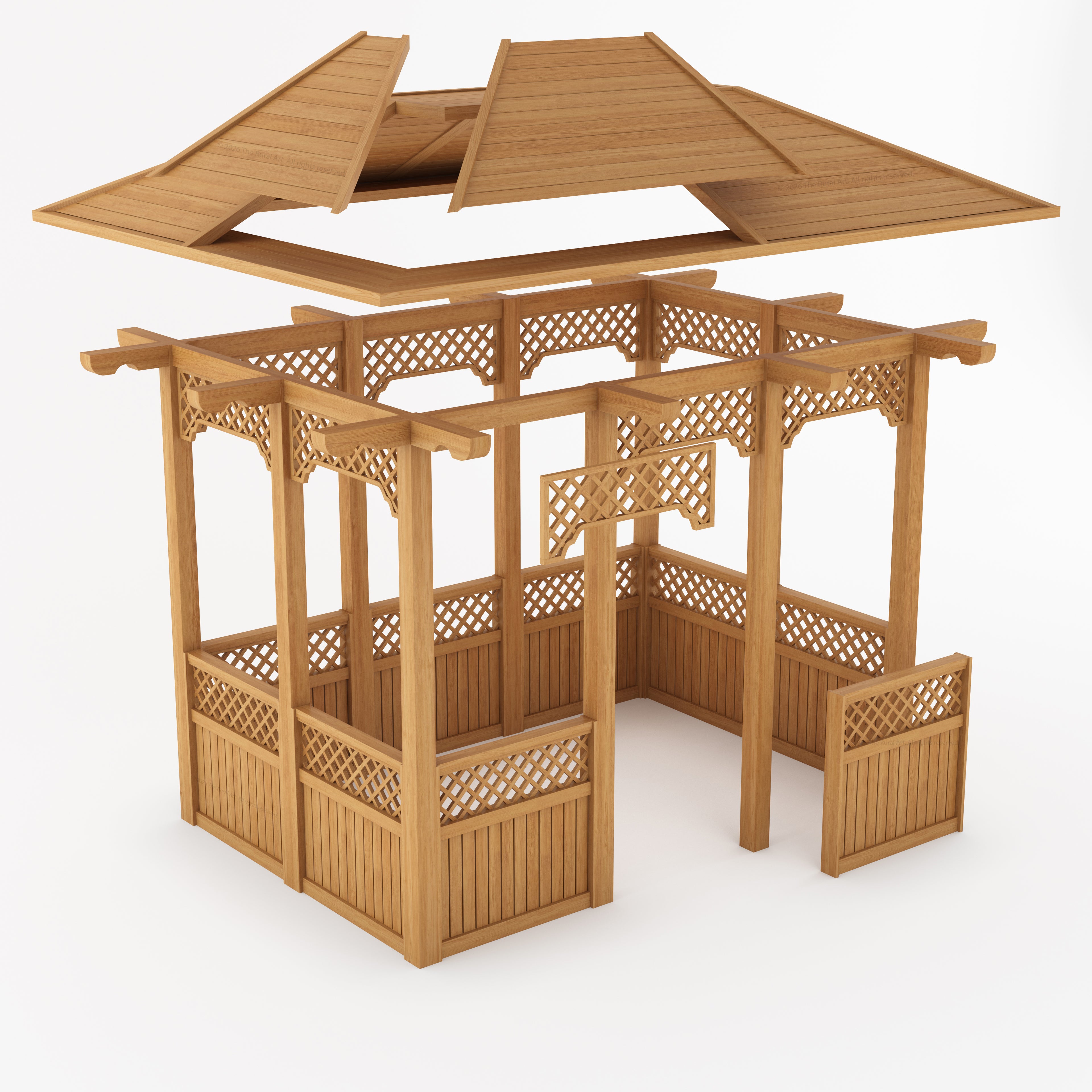 Saratoga Teak Wood Outdoor Garden Gazebo with Decorative Lattice Panels