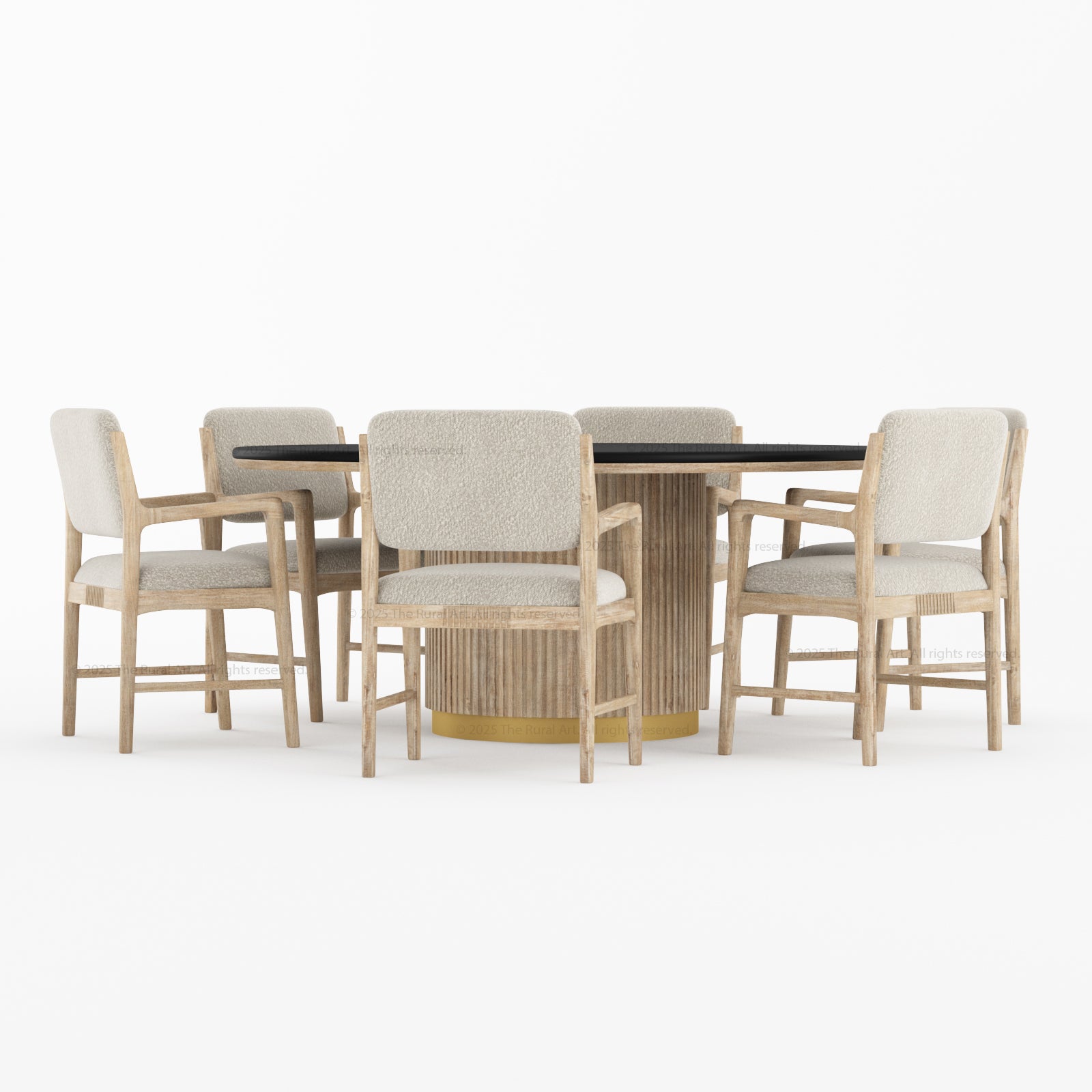 Auburn Fluted Round Dining Table and Chair Set Made of Solid Wood