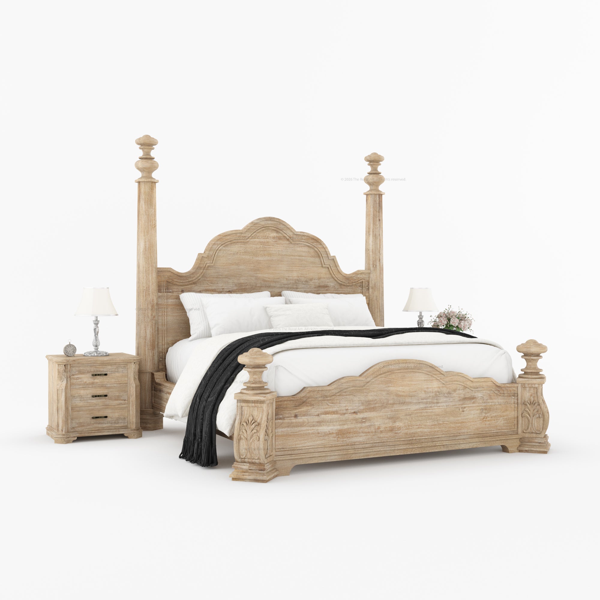 Alexander Hand-Carved Solid Wood Four Poster Bed