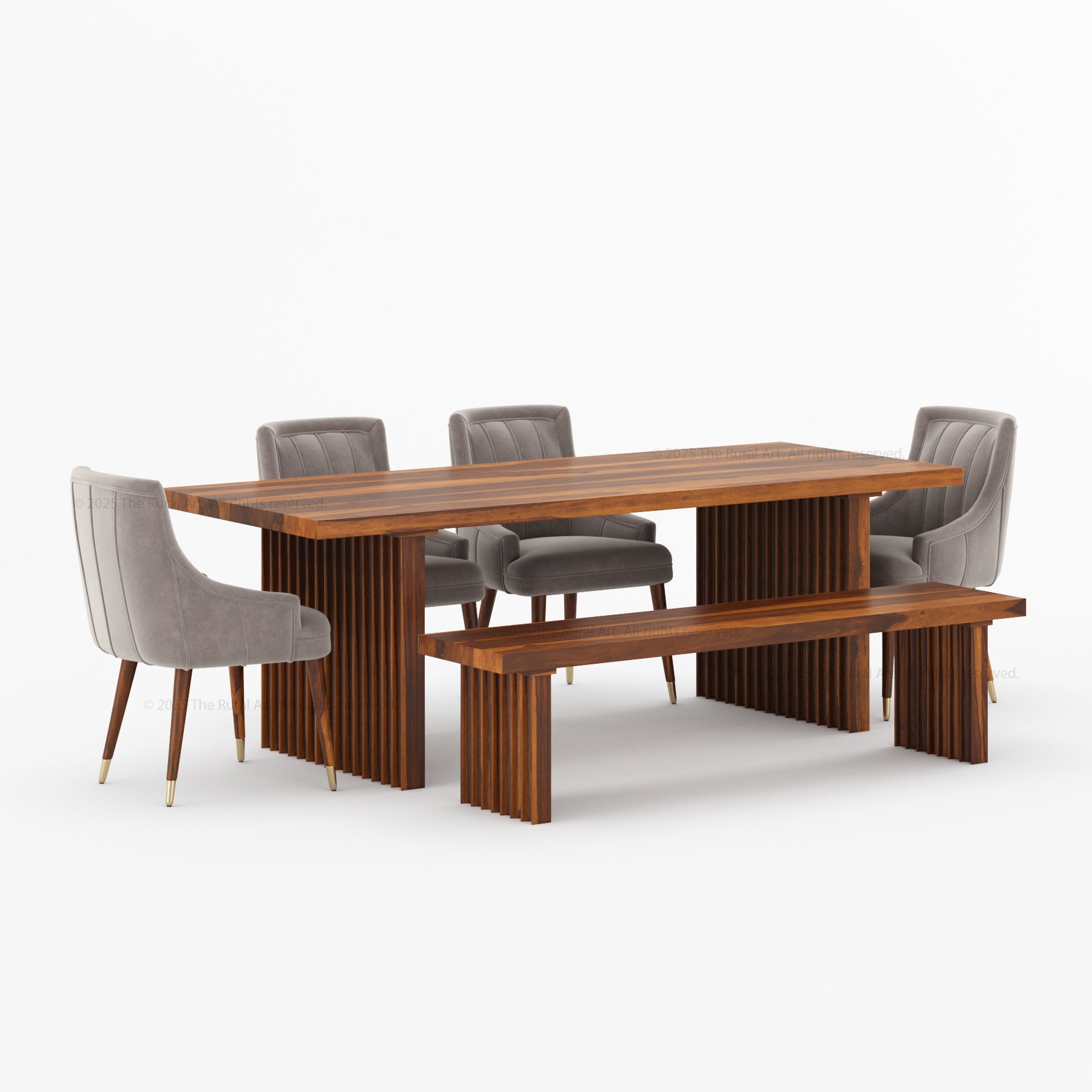 Montecito Noir Dining Table Set Solid Wood with Bench & Chairs