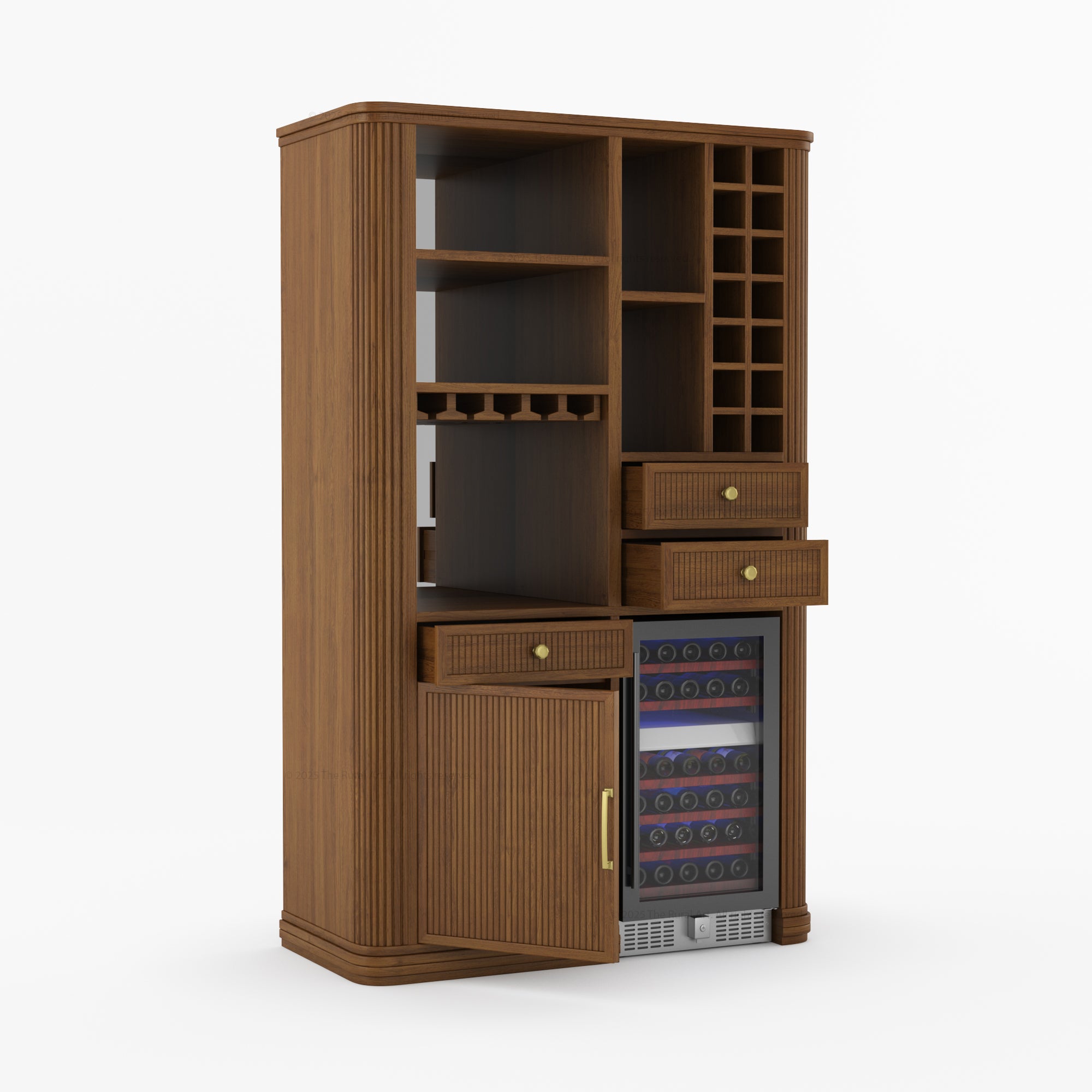 Durham Tall Wine Bar Cabinet with Built-In Wine Rack & Refrigerator Space