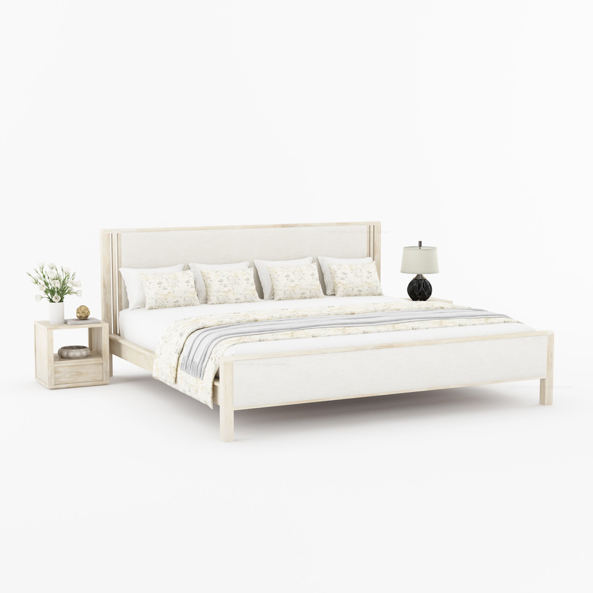 San Marino Premium Solid Indian Rosewood Upholstered Platform Bed