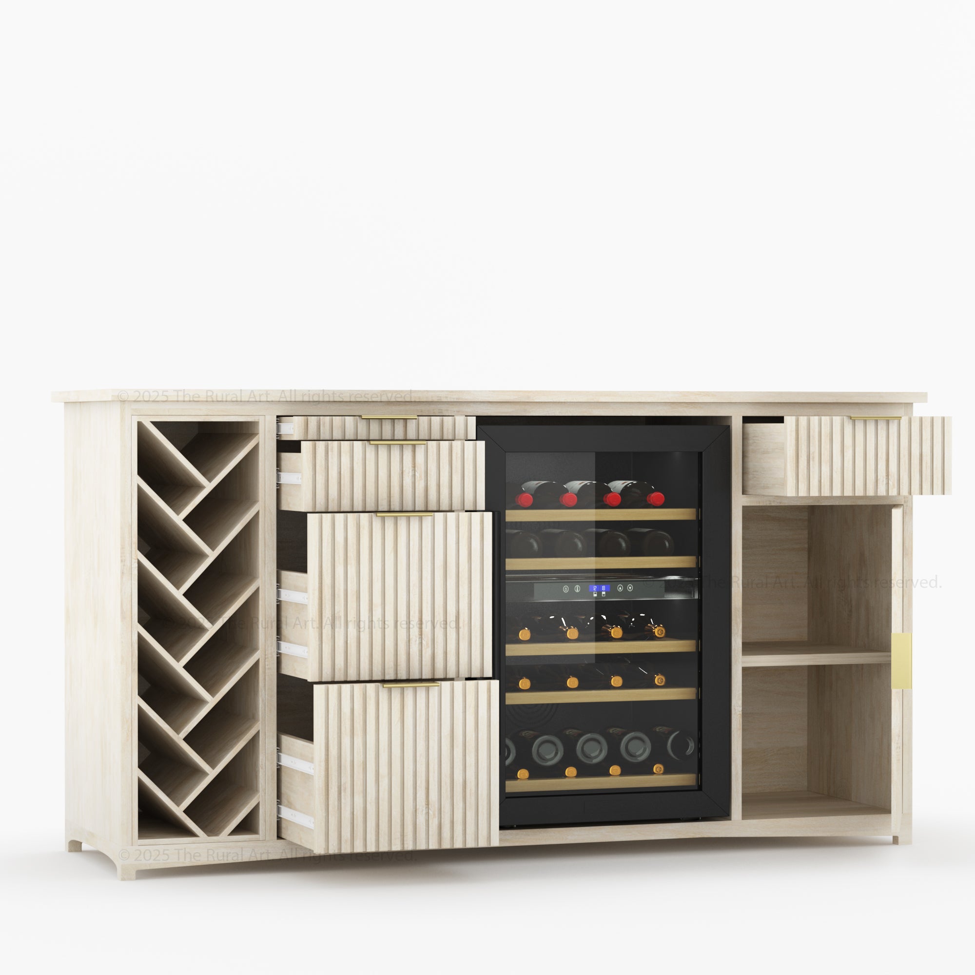 Florida Modern Fluted Wine Bar Cabinet with Mini Fridge Space