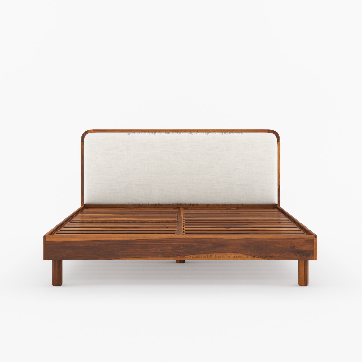 Carmel Platform Bed Frame With Upholstered Headboard Solid Wood