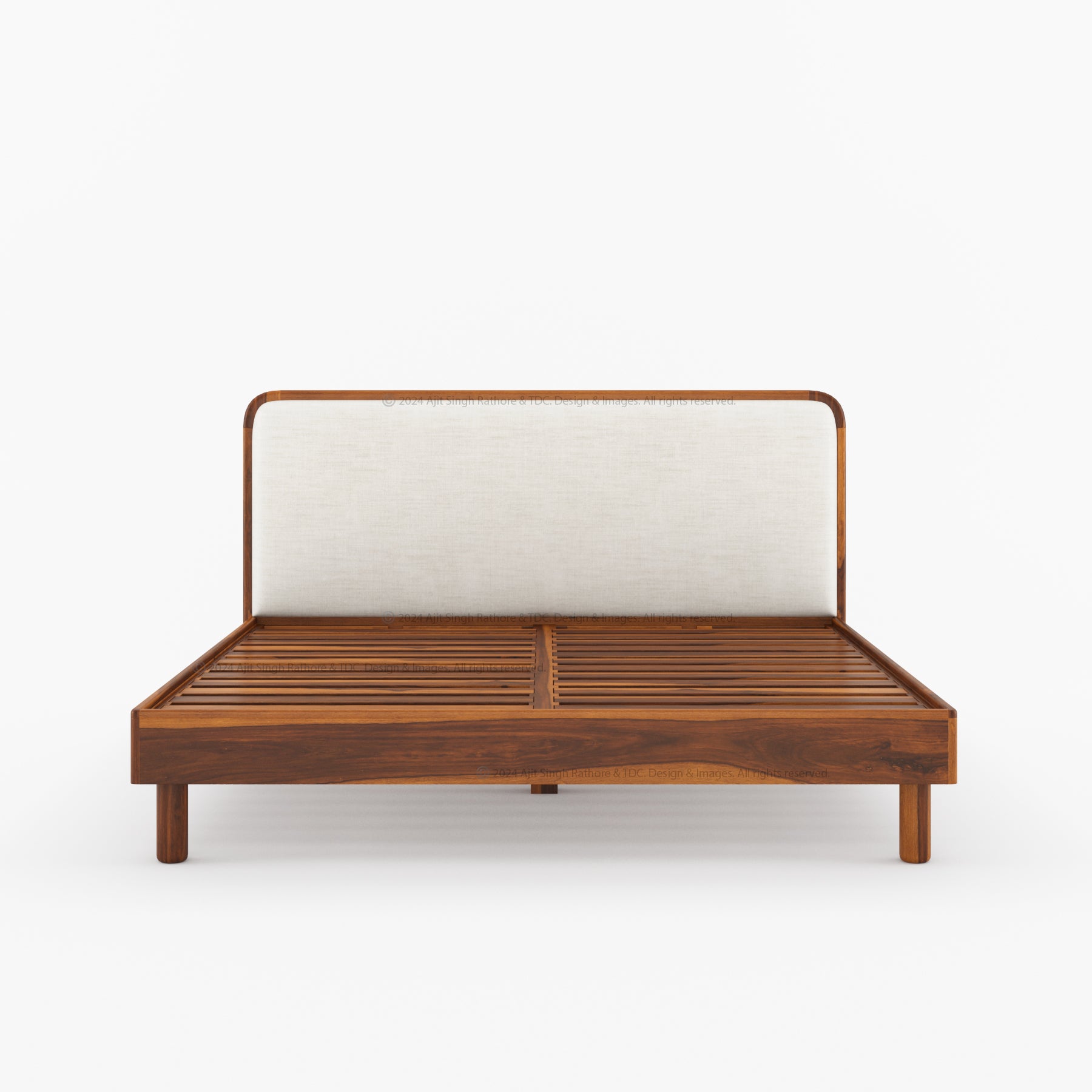 Carmel Platform Bed Frame With Upholstered Headboard Solid Wood